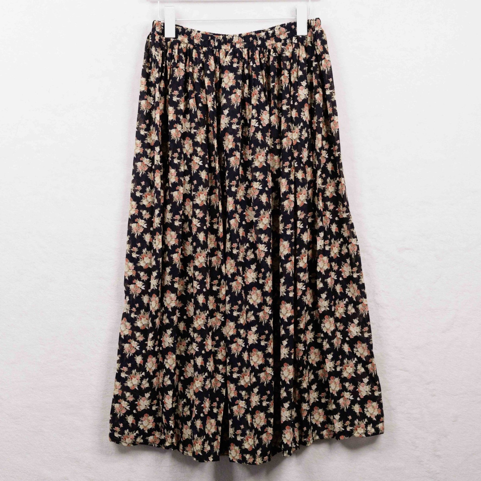 BONJOUR Vtg 90s Floral Bouquet Gathered Maxi Skirt Dark Romantic Cottagecore M