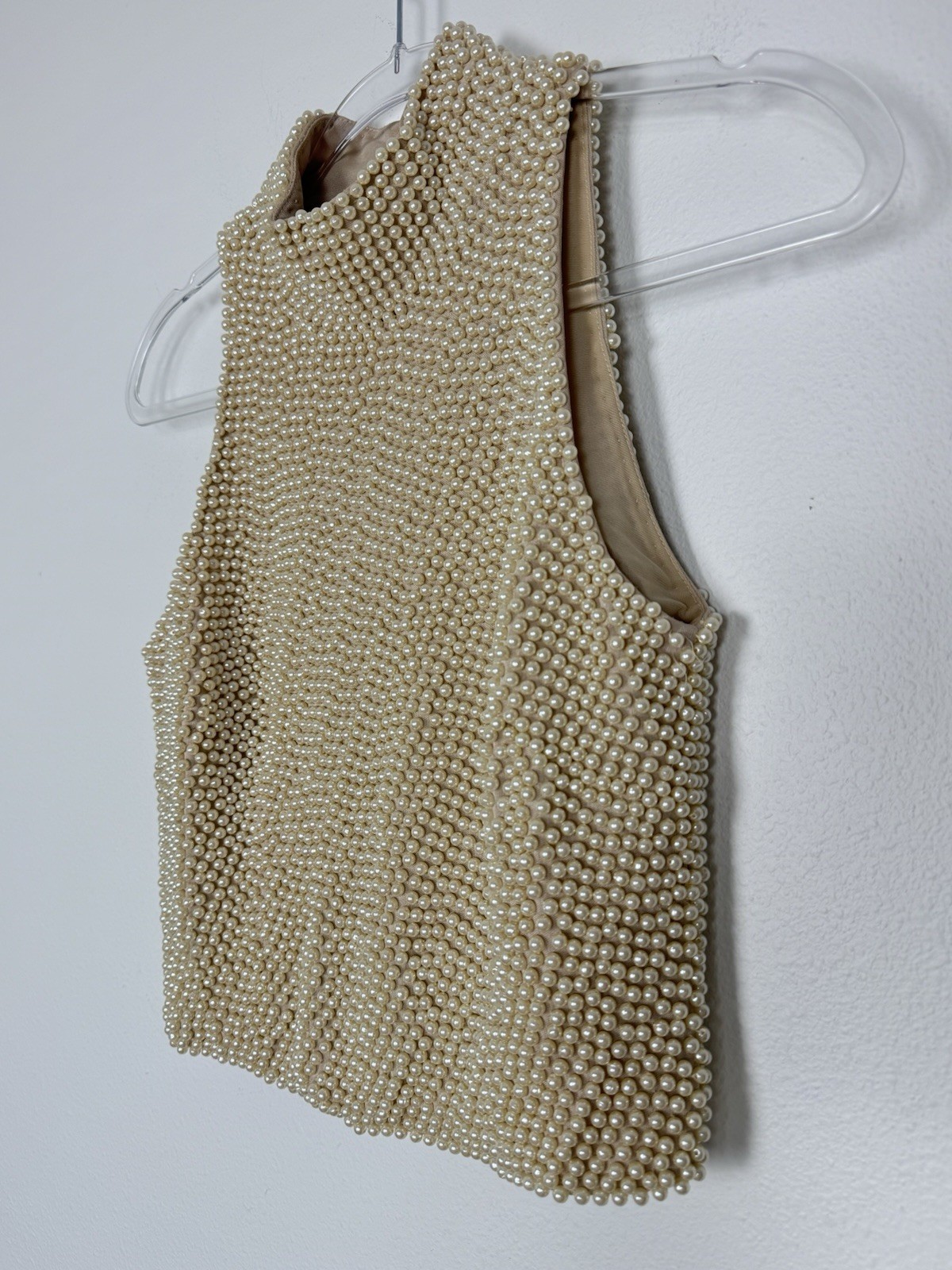 Vintage 80s VIE Victoria Royal Heavy Faux Pearl Beaded Mock Neck Blouse Top 6