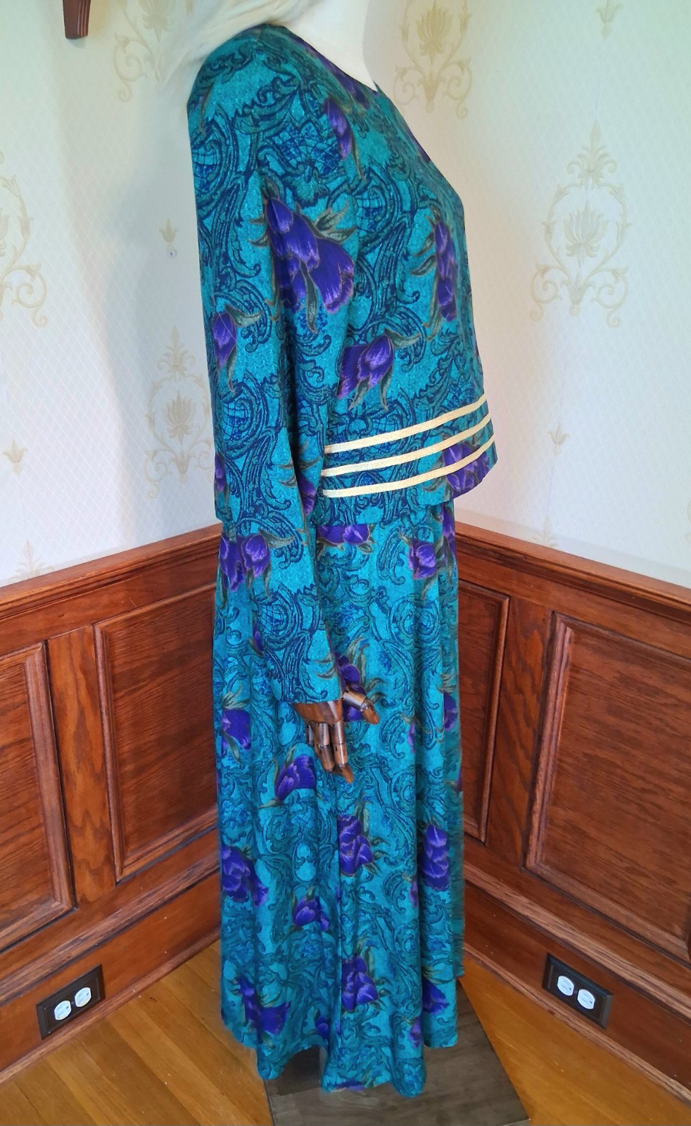 Vintage 1980s JJ Nicole Jewel Tone 2-Piece Puff Sleeve Mob Wife Secretary Dress