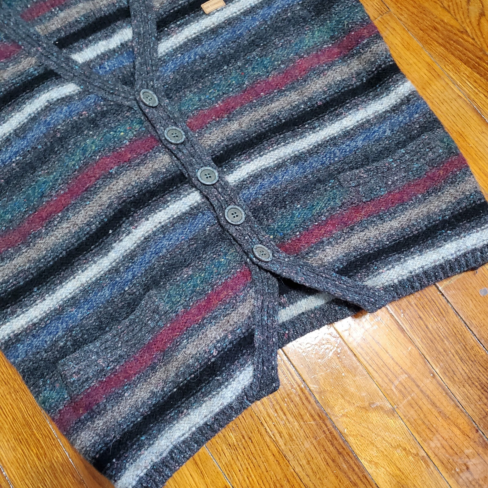 VTG Les Copains Sportswear Striped Oversized Wool Silk Cardigan Vest Sz 52 Rare