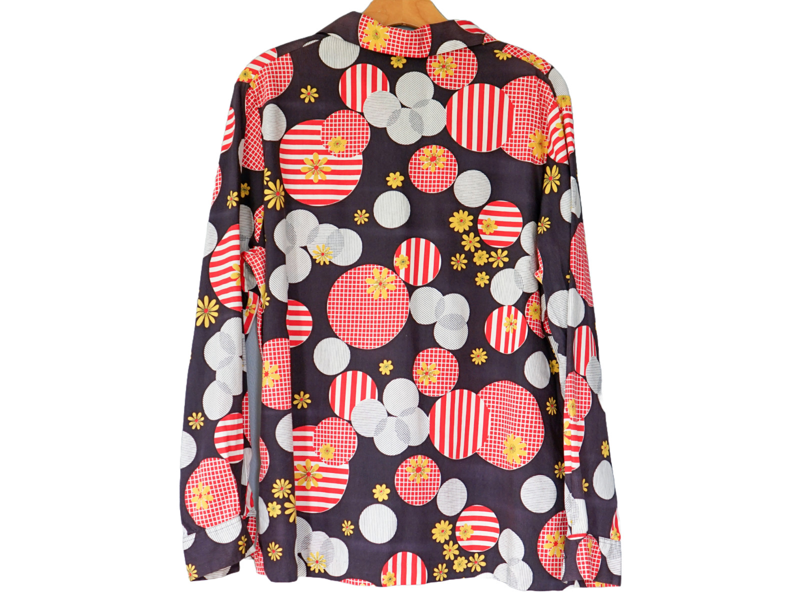 Dutchmaid Vintage 70s Daisy Polkadot Women Button Shirt Size 38 Retro Hippie