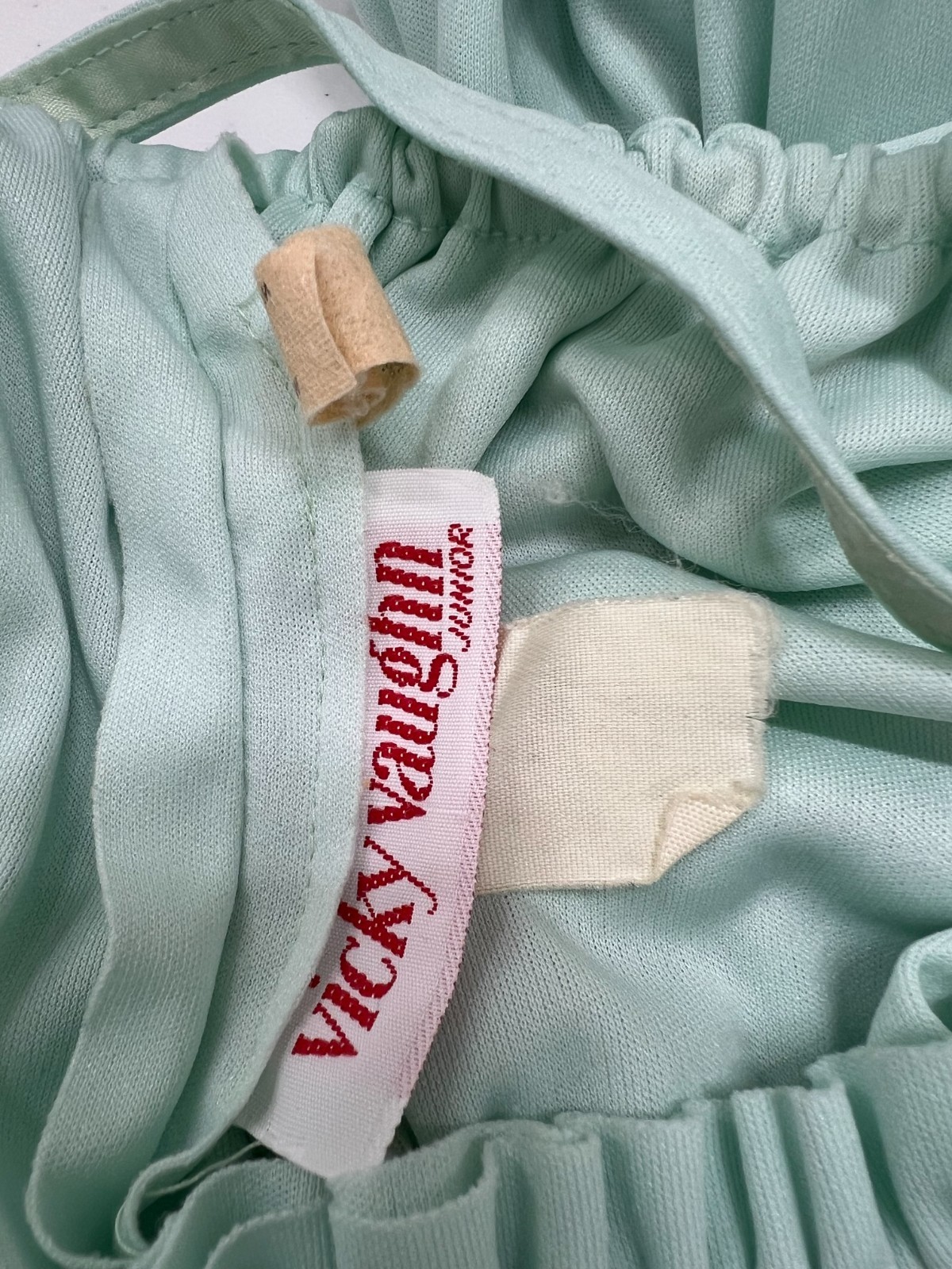 VTG Vicky Vaughn maxi baby doll dress sz S/M – mint green lace ruffle prairie