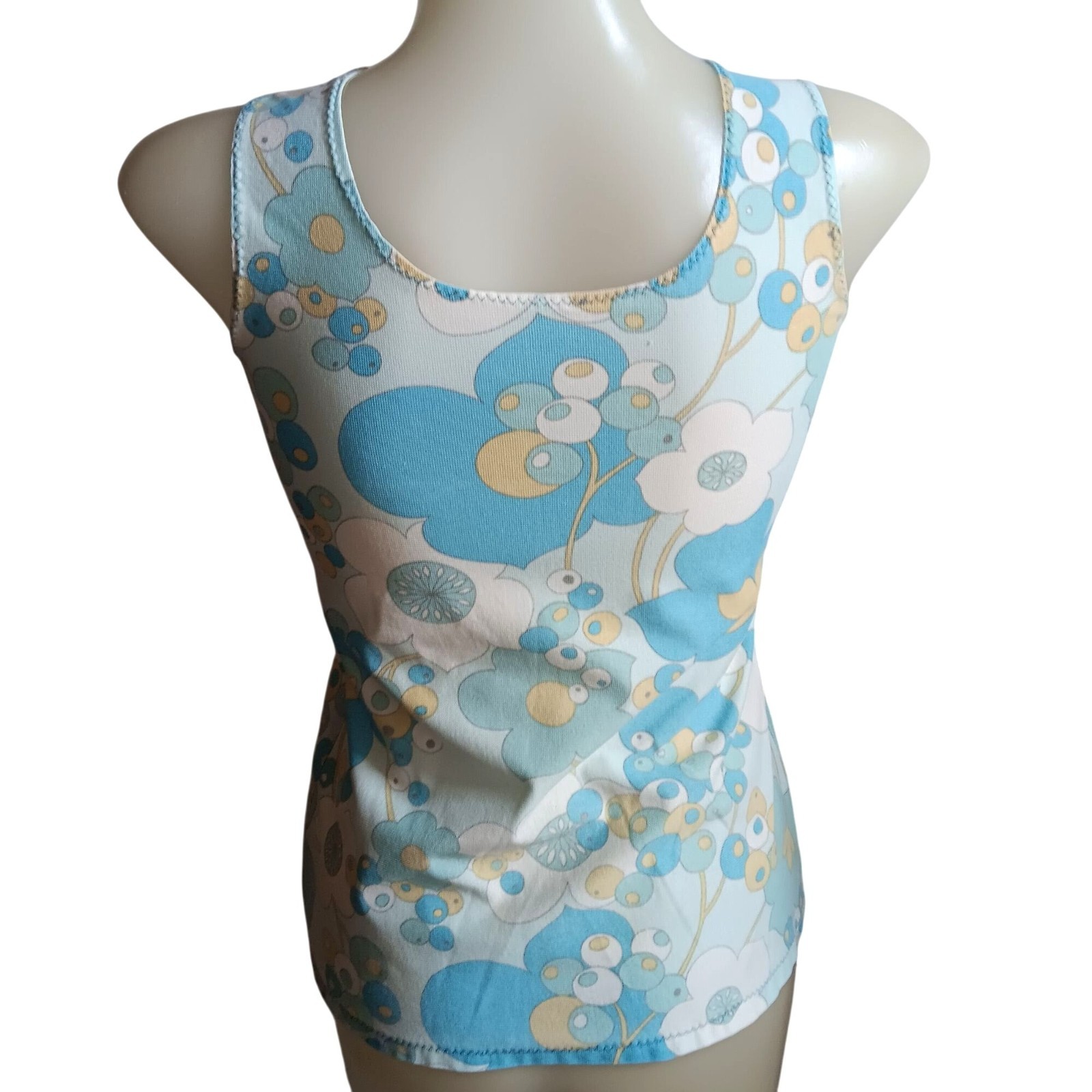 Stretch Knit Psychadelic Small Vintage Top 1960’s 1OF1 Handmade Flower Tank Top