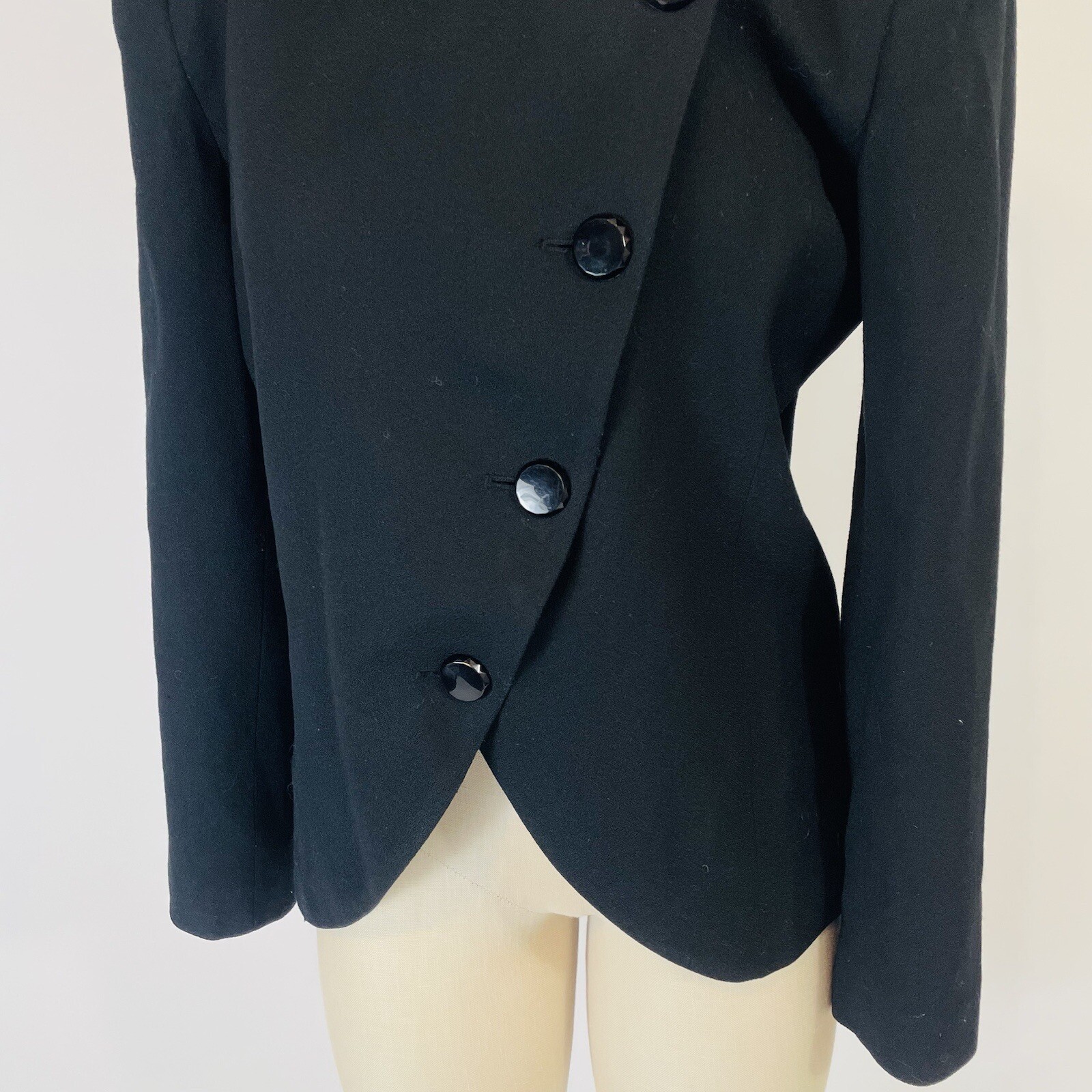 Vintage Faux Fur Wool Military Blazer Jacket Women’s Size 10 Black Evening