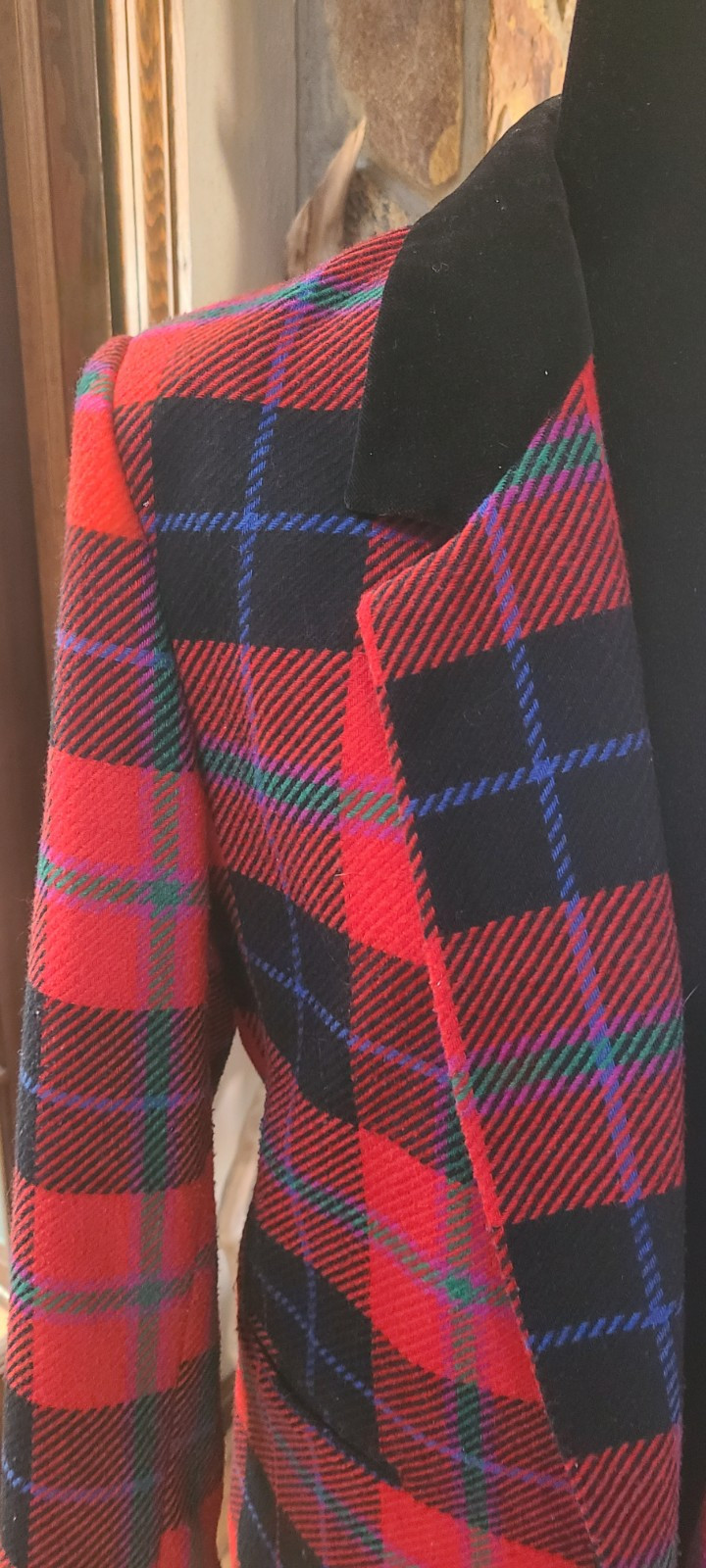 Vtg Red Tartan Plaid Blazer Sz 10P Union Label Notch Collar Russ Petites Preppy