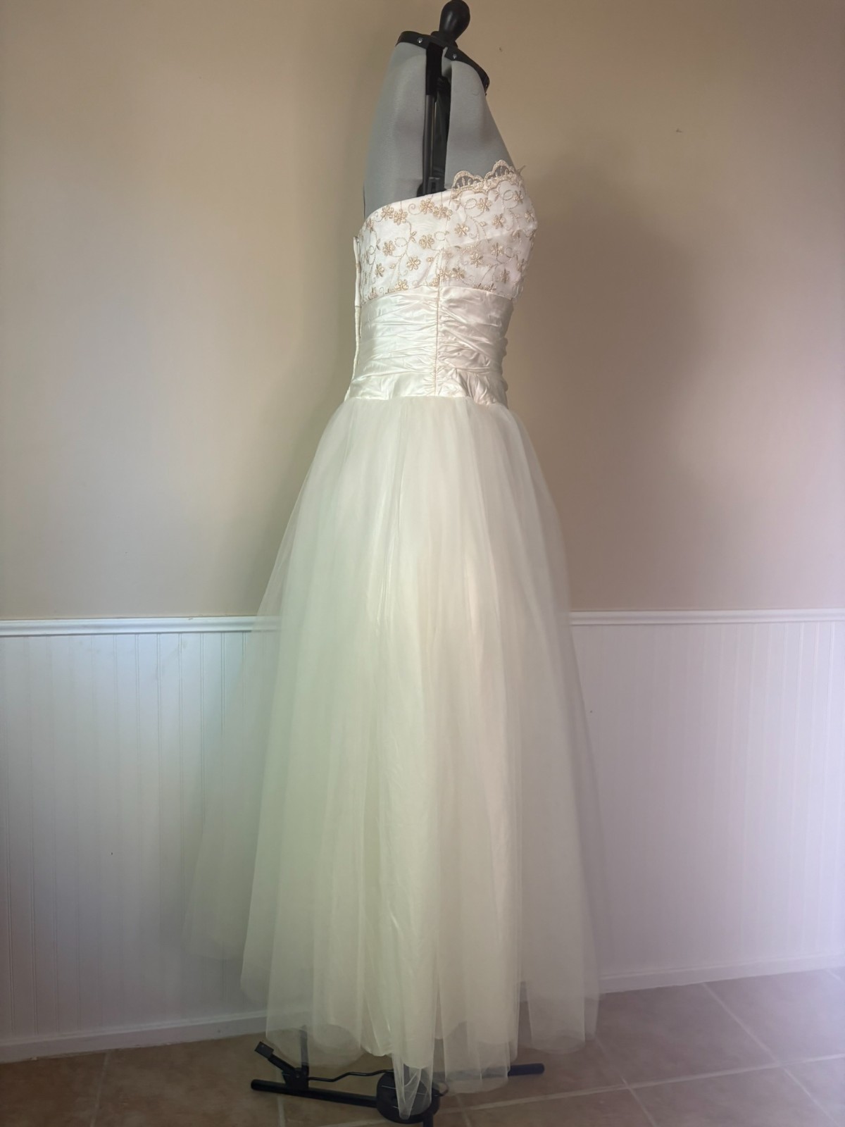 Vintage 1980s Jessica McClintock Gunne Sax White Strapless Princess – Size 9/10