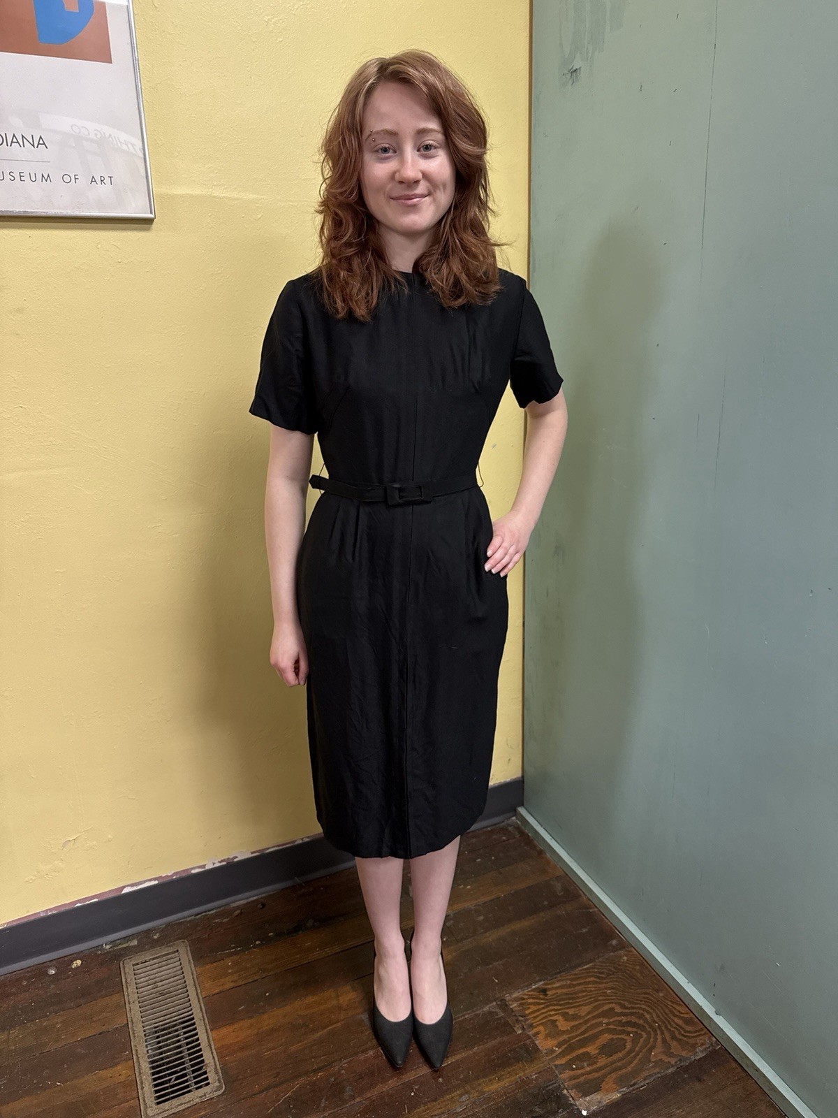Vintage 50s Polished Cotton Little Black Dress Size S