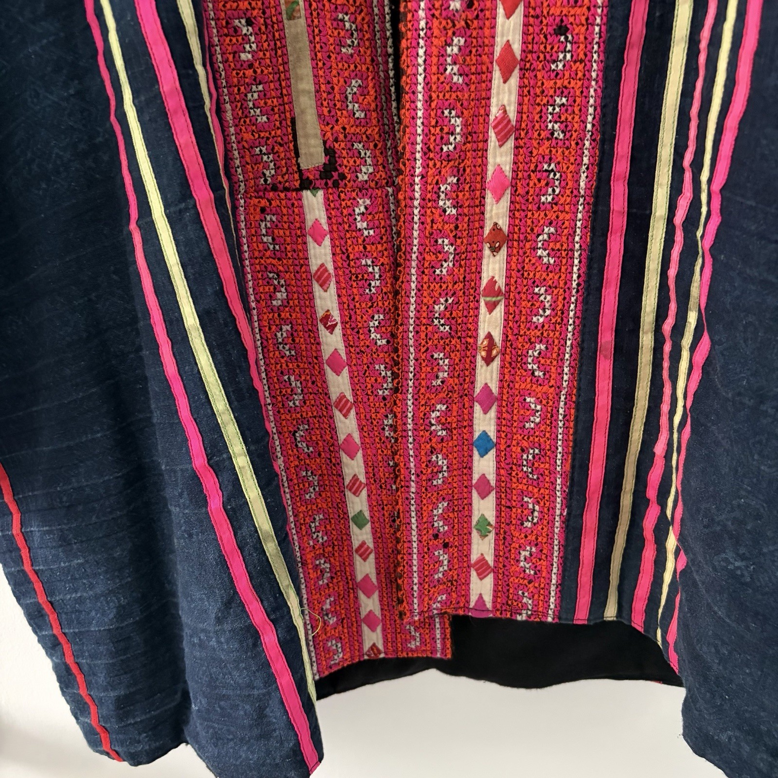 Vintage Hmong Style Embroidered Boho Jacket Art To Wear Festival Hippie One Size