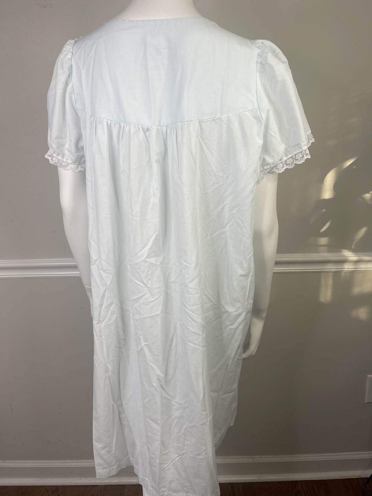 Vintage Carole Blue Semi Sheer Lightweight Cottage Prairie Nightgown Large