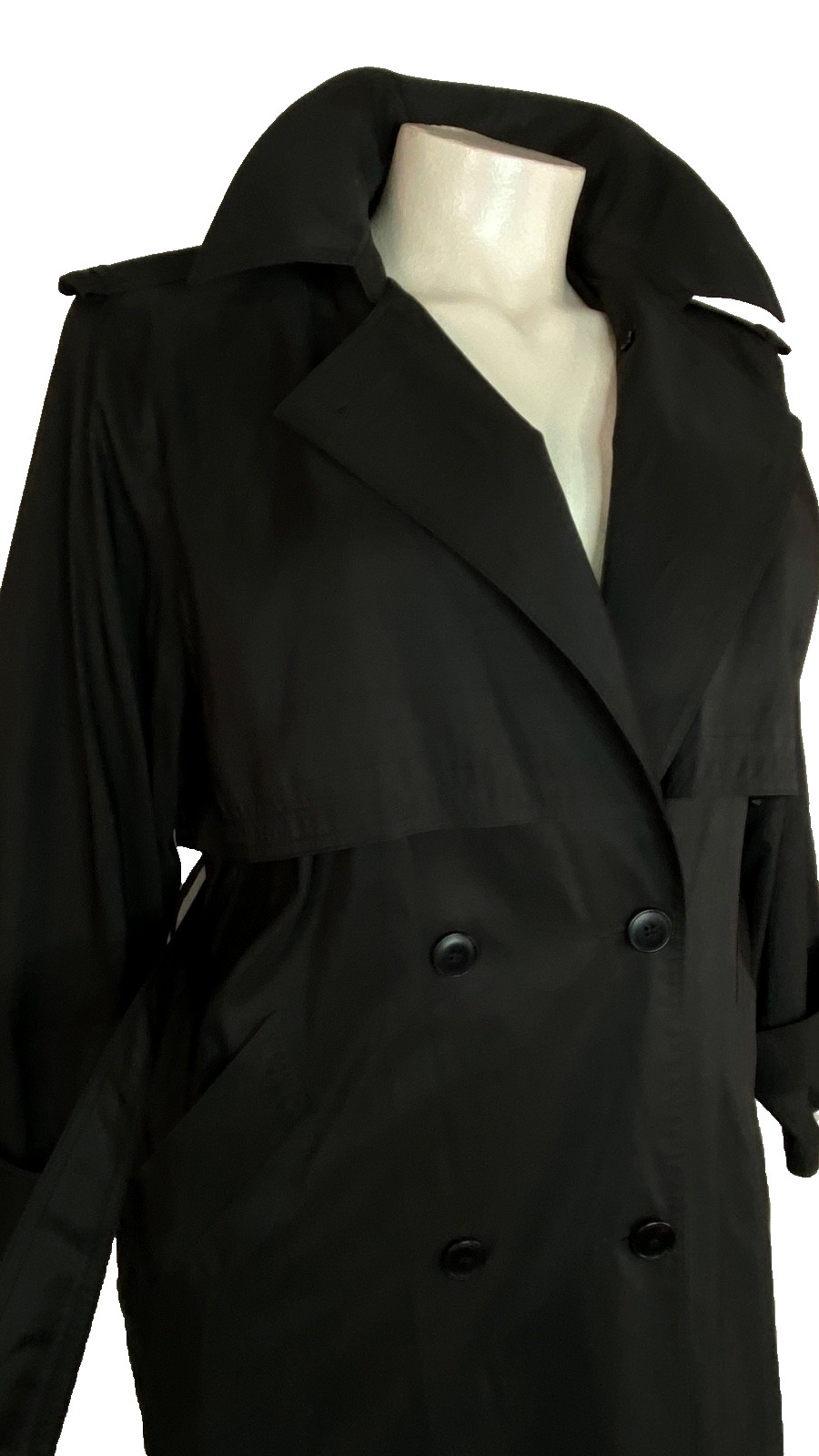 Vintage 1990s black long raincoat 14 XL trench coat rain jacket nylon plus size
