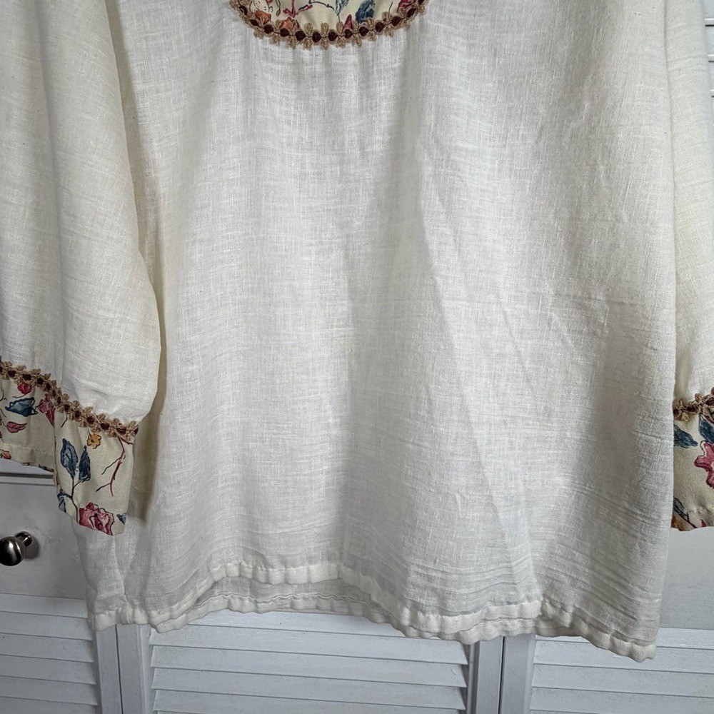 Vintage Kennington Ltd California Boho Floral Blouse Cream L