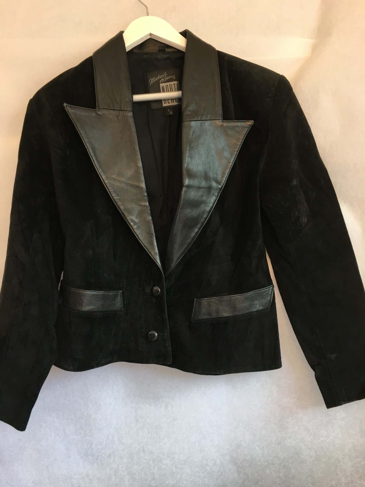 Vintage 80s Michael Hoban North Beach Leather Suede Jacket Blazer Size 7/8 Black