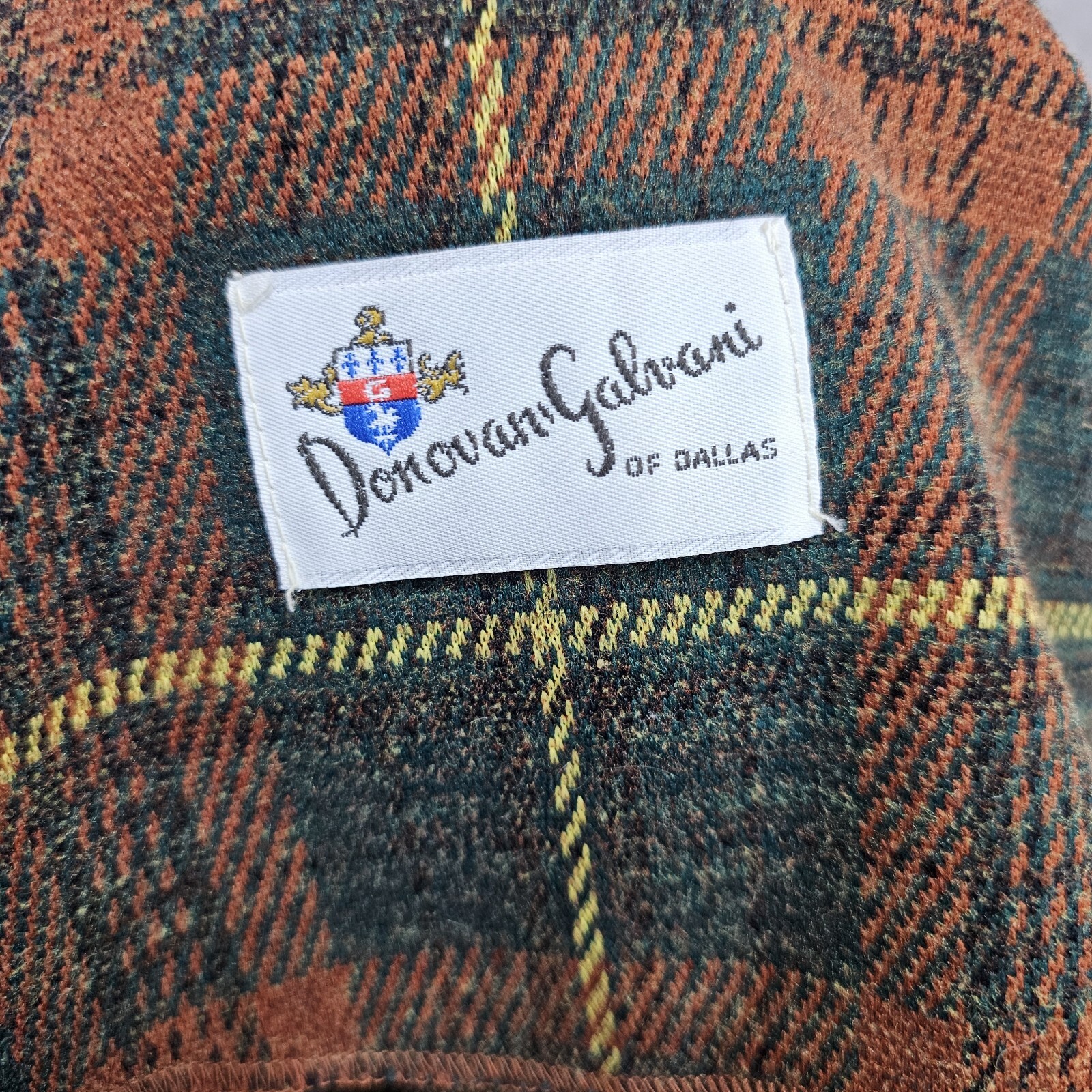 Vintage 70s Donovan Galvani Dallas Dbl Knit Polyester Brown Green Plaid Blazer