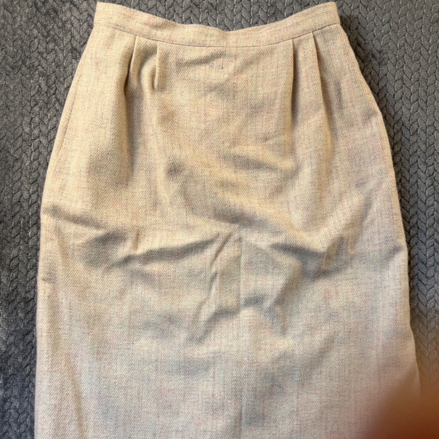 Vintage Wool Blend Tweed Midi Skirt Cream Pastel Multi Pleated Pencil Size 10/11
