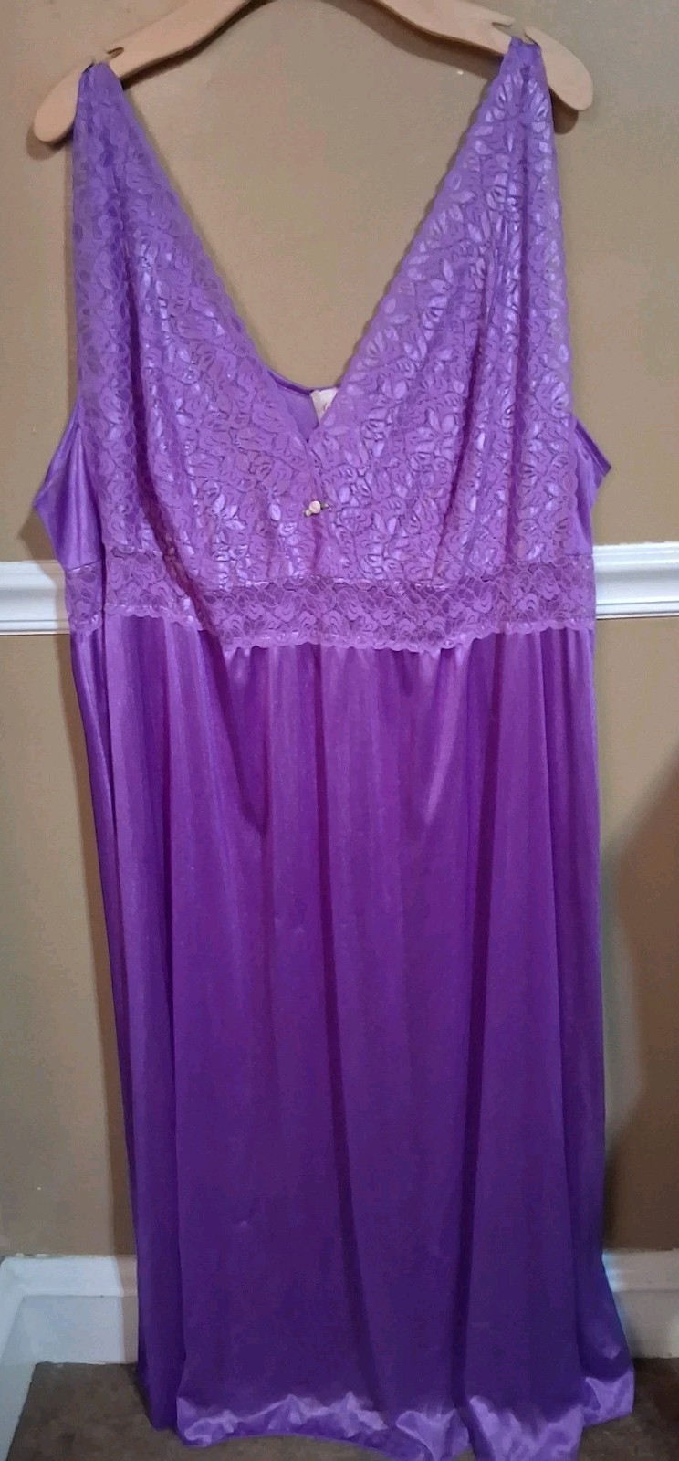 Vintage Amoureuse Purple Long Silky Lace Nightgown Size 3X