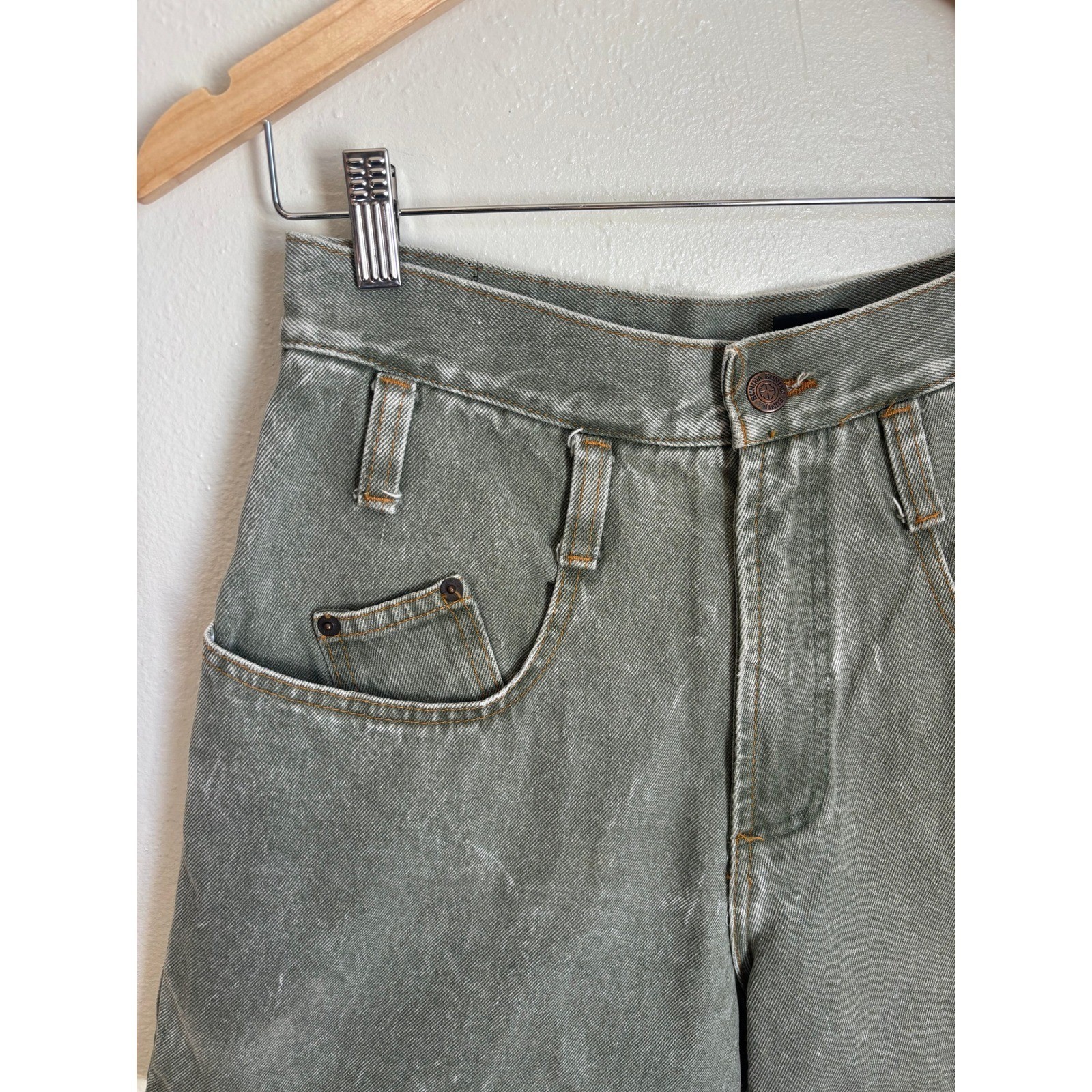 Vintage Eunina New Generation High Waisted Olive Green Denim Shorts Made in USA