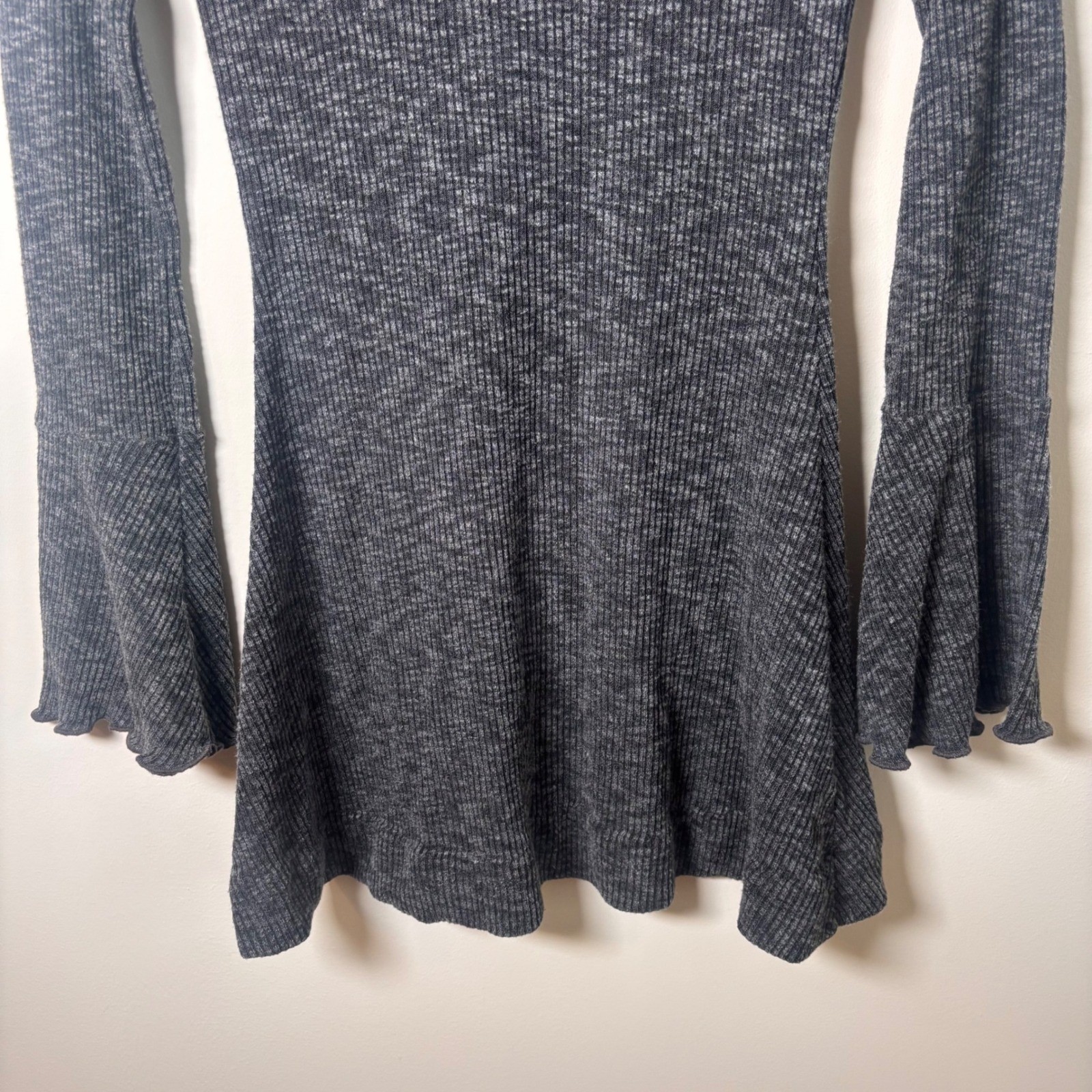 Abercrombie & Fitch Tunic Shirt Sz XS 90s Bell Sleeve Ribbed Gray Heathered