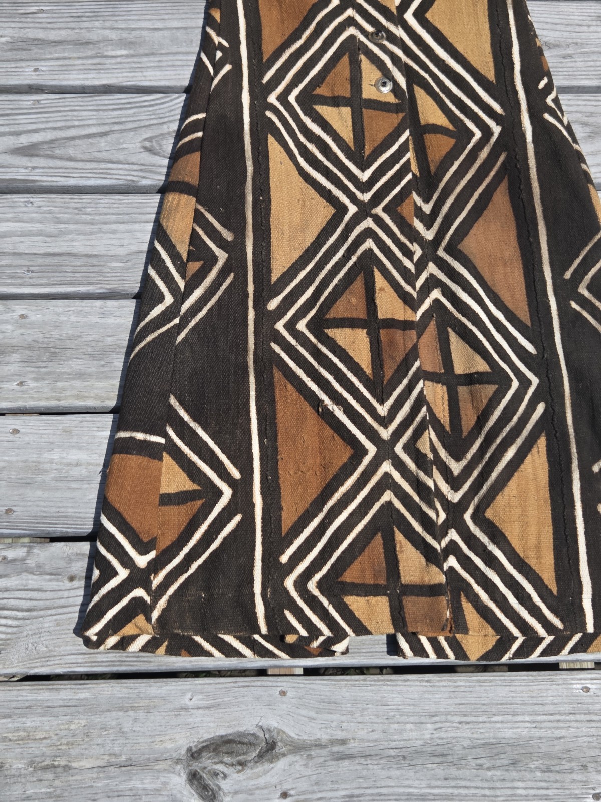 Vintage African Mudcloth Bogolan Long Duster Coat Geometric Handwoven Boho Art