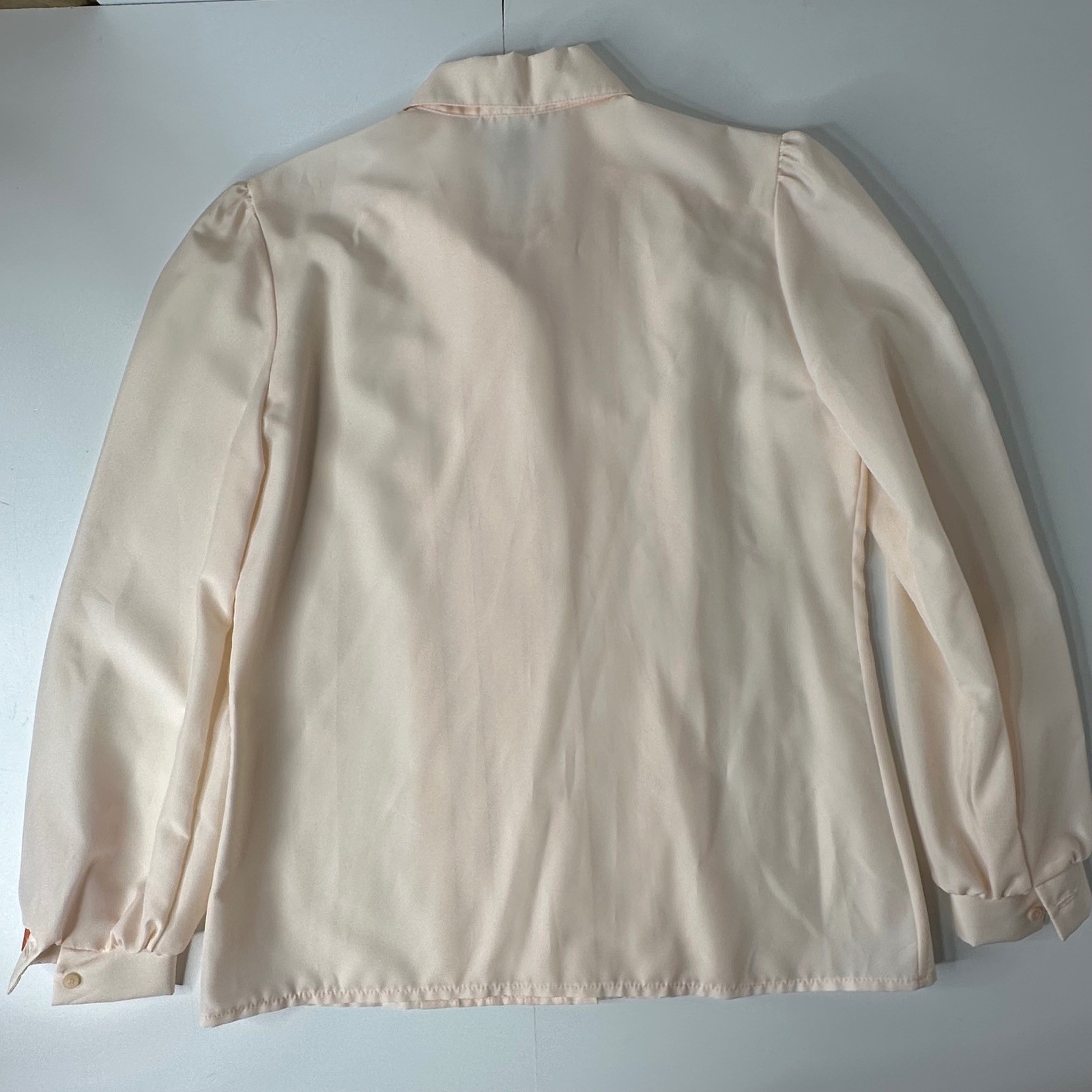 Vtg Nikki Secretary Blouse Peach Pink Pleated Front Puff Shoulder 80s Sz 11/12