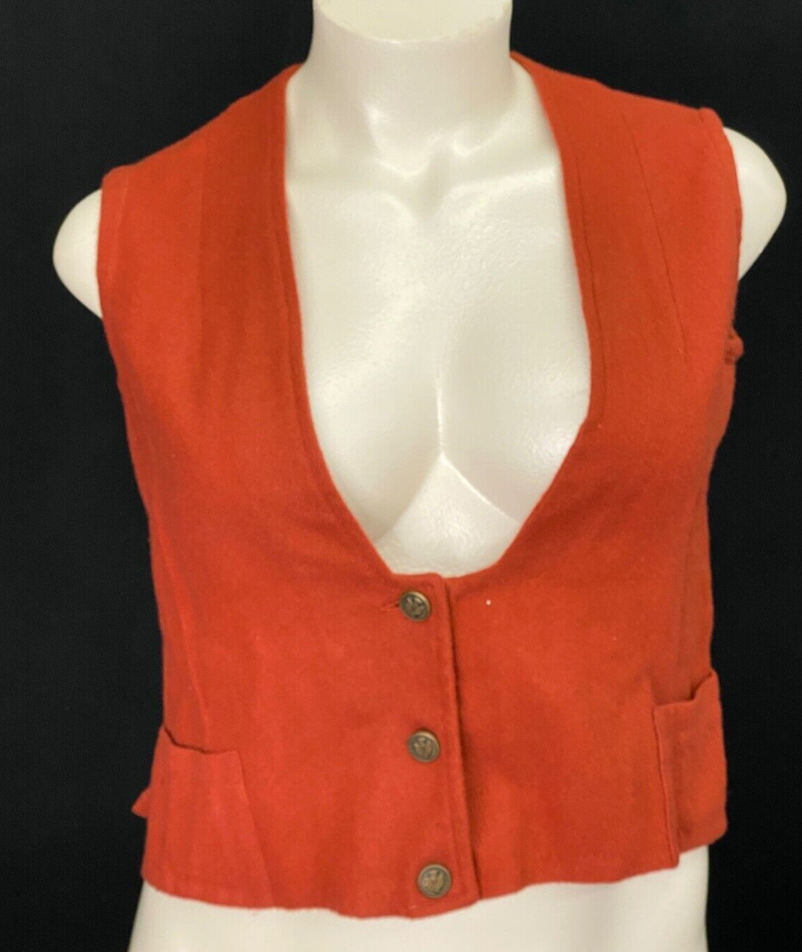 Vintage 1960s brown wool vest, rust orange red old fashioned pockets XL plus