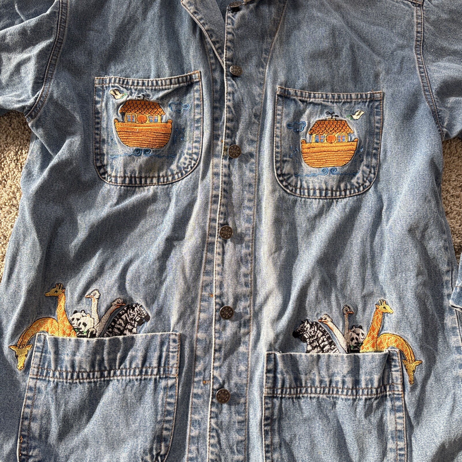 Vintage 1990s Casey Coleman Denim Boxy Granny Teacher Ark Bible Story Jacket ML