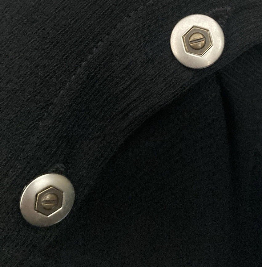 90s Vtg Marcy Allan Black Ribbed Tunic Top Spandex Knit Rivet Metal Buttons EUC