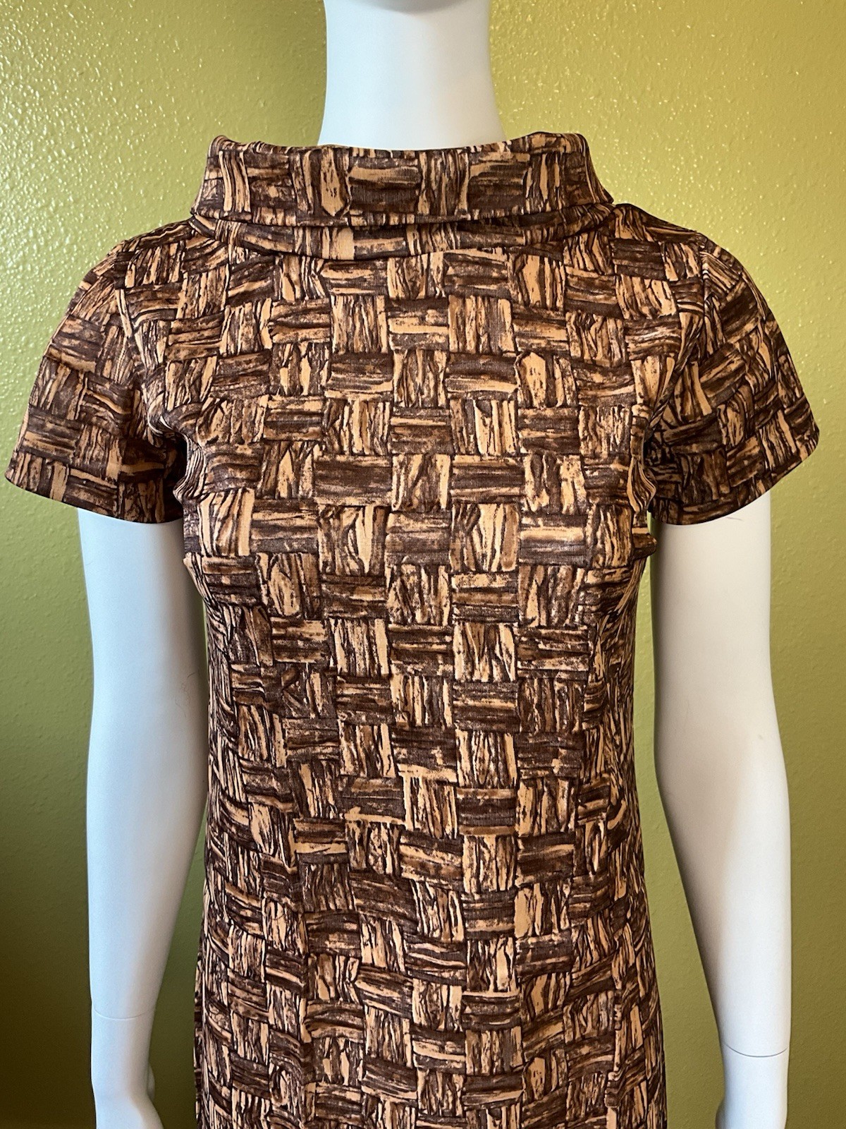 NOS 1960s MOD Jane Emory Fashions Acetate Shift Brown Mad Men S/Sleeve Size 10