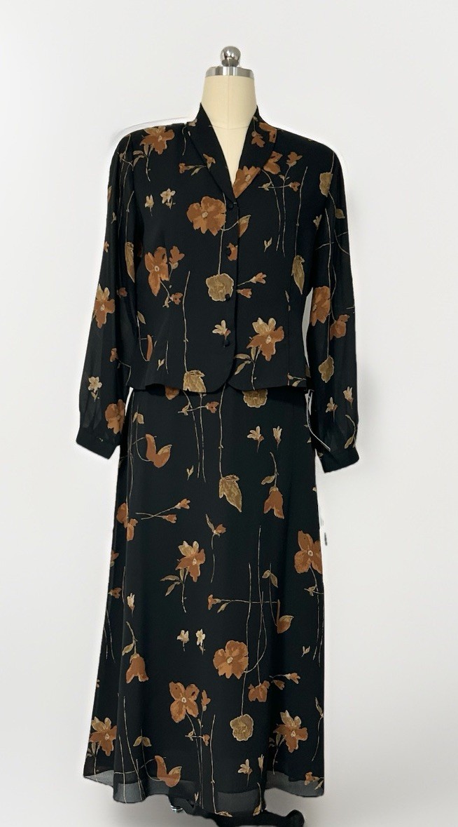 NWT VTG Pendleton 2-pc. Skirt Top Suit Set Dress 10 Petite Black Brown Floral