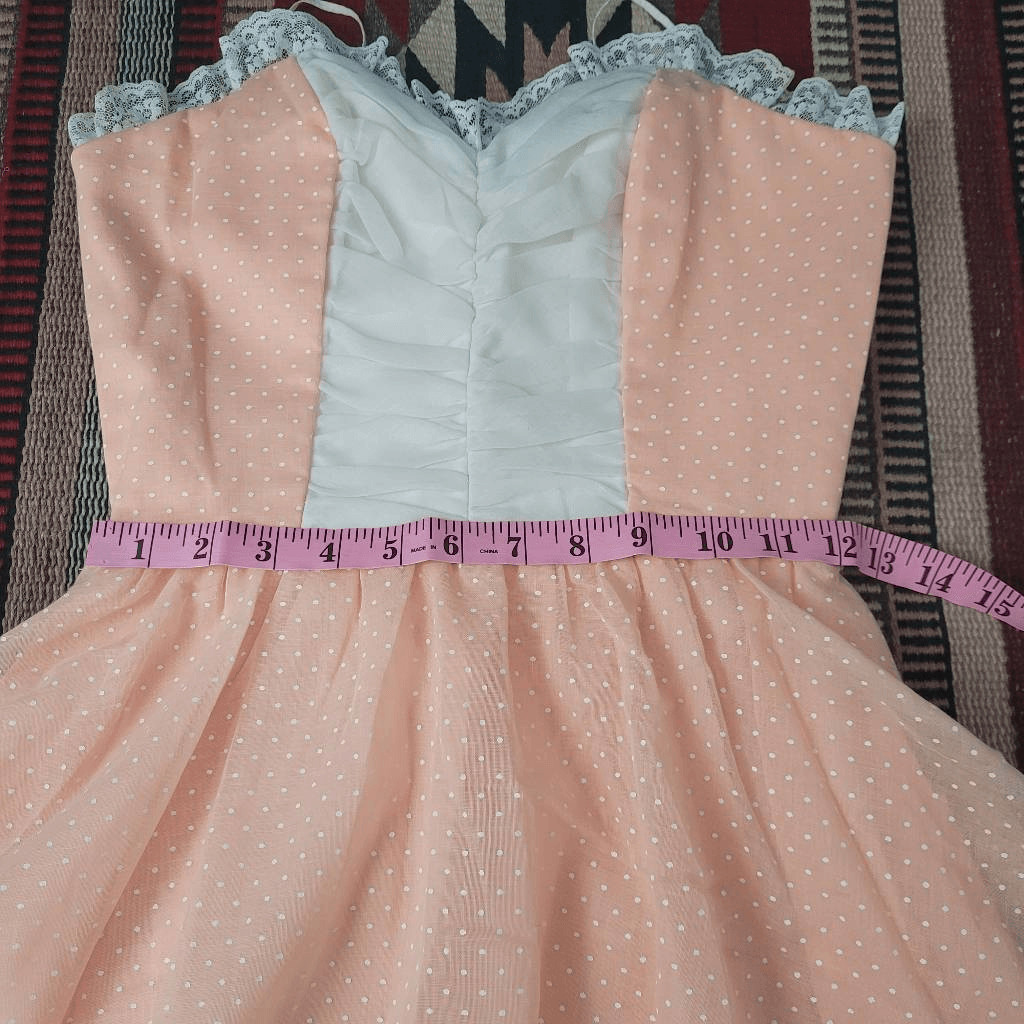 Vintage 1960s 1970s Peach Tiered Maxi Dress Sz XXS 2XS Lace Polka-dot Coquette