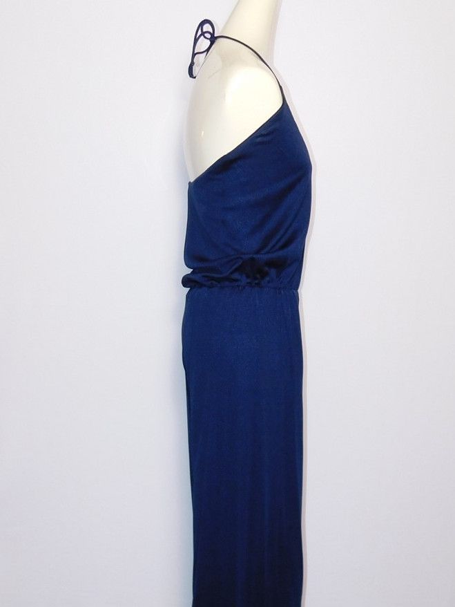 Vintage Women’s Snooty Hooty Navy Blue Wide Leg Evening Party Jumpsuit