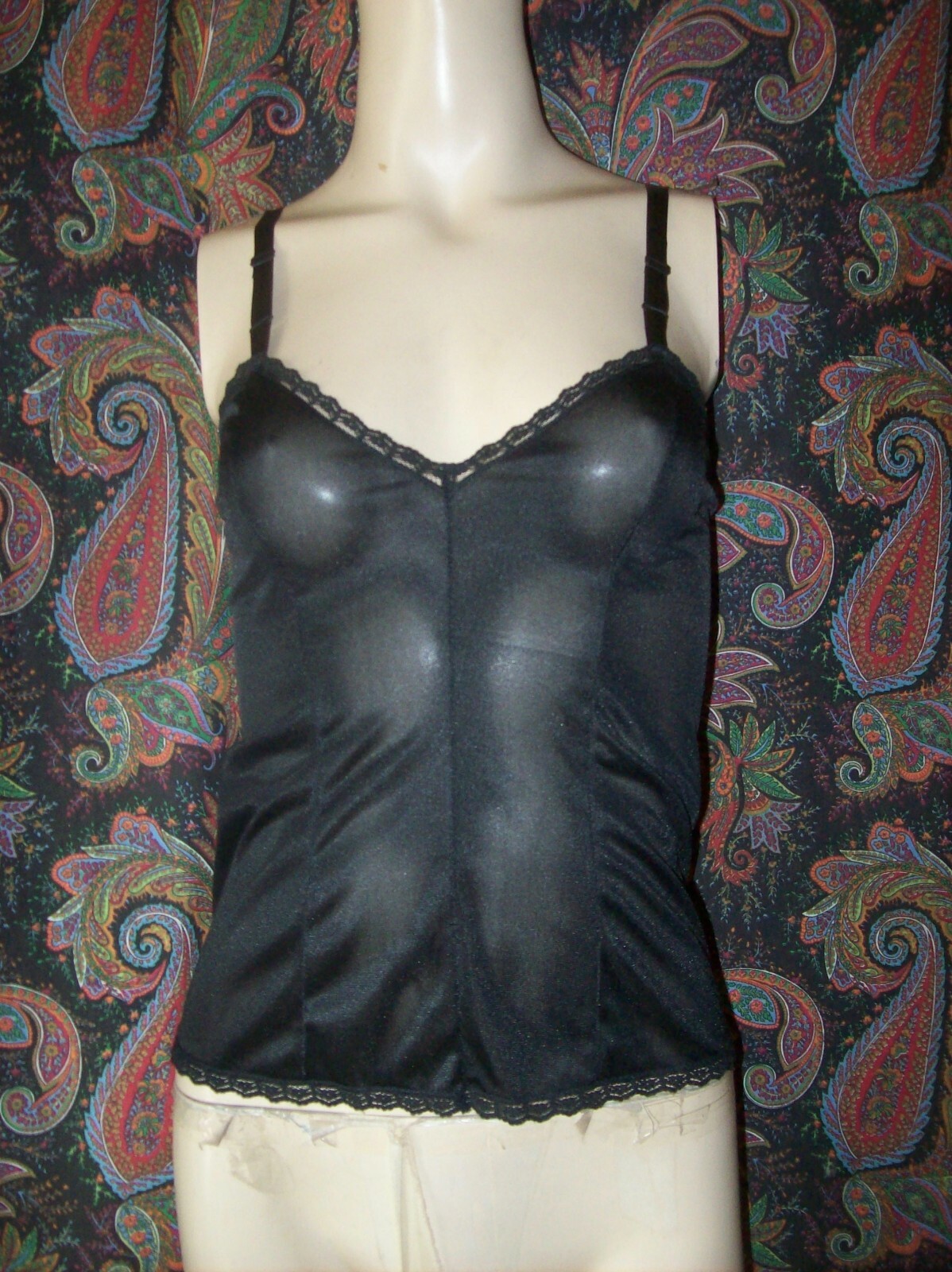 Vintage Mel-Lin Black Nylon Tricot Princess Camisole Lingerie S (30-32)