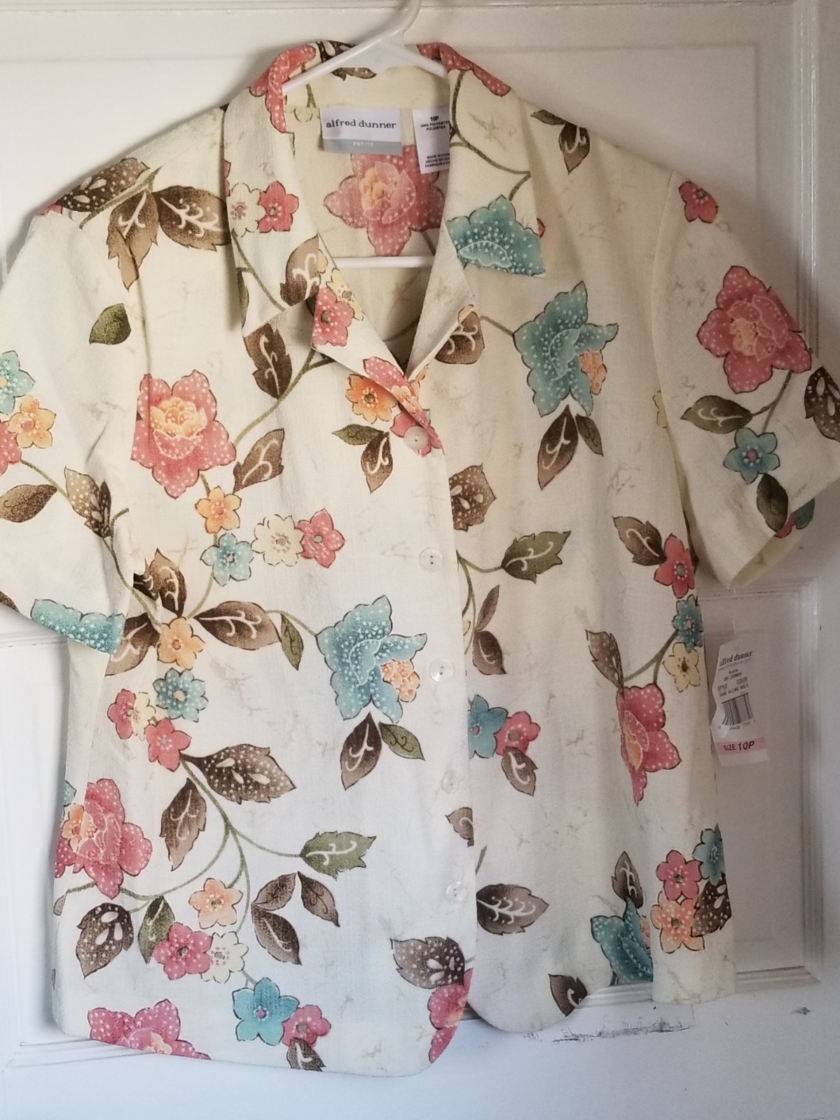 Vtg 90s Womens Alfred Dunner Petite Playa Del Carmen Floral Print Button Top 10P
