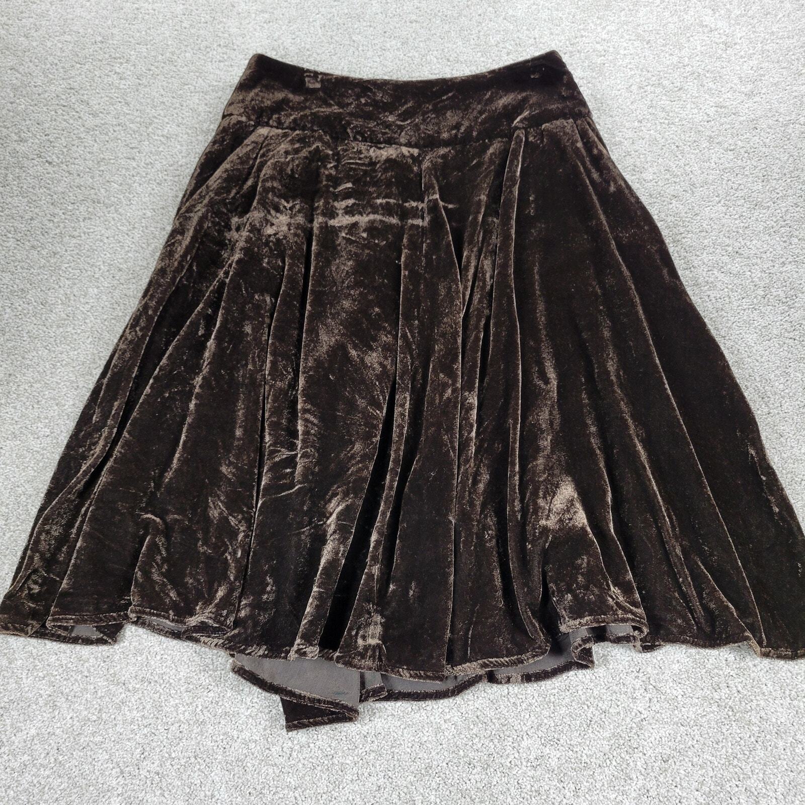 VTG John Paul Richard Velvet Skirt Womens 6 Brown Burnout Drop Waist Pleated Y2K
