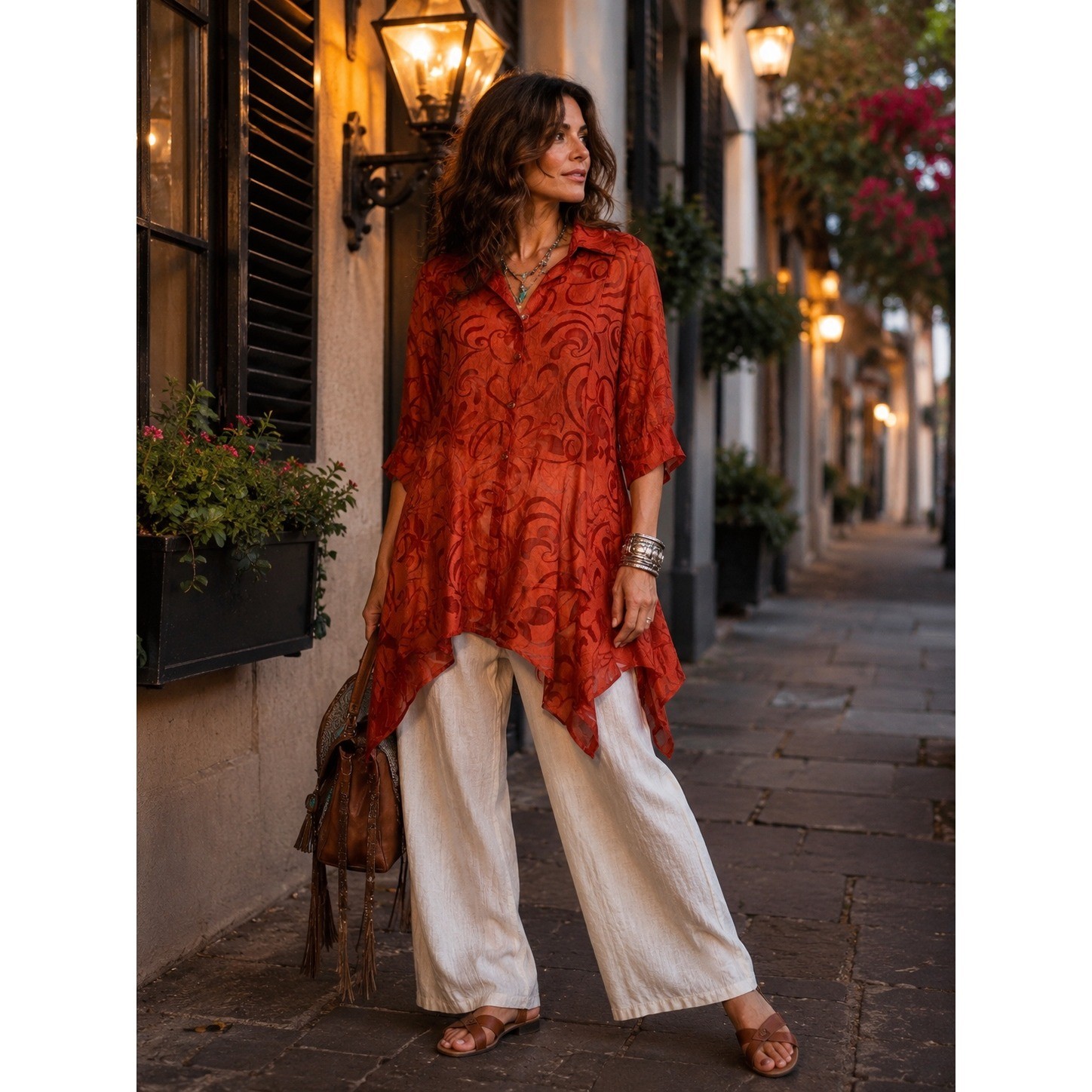 Vintage Come N See Tunic Top Dress Large Orange Burnout Sheer Boho Art to Wear