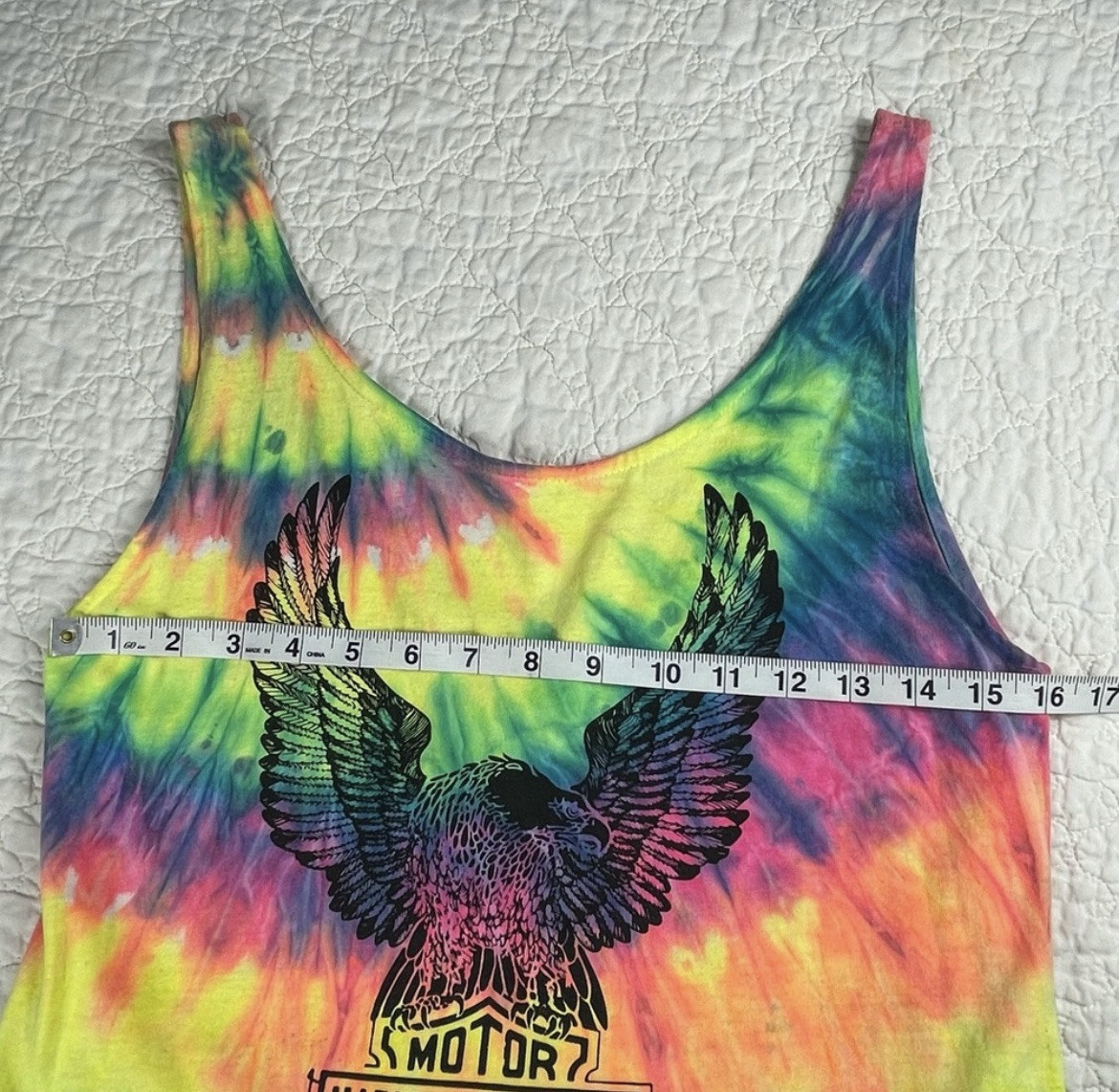 RARE VTG Harley Davidson Dress 1987 Holoubek Tie Dye Grunge Mini Flare Dress