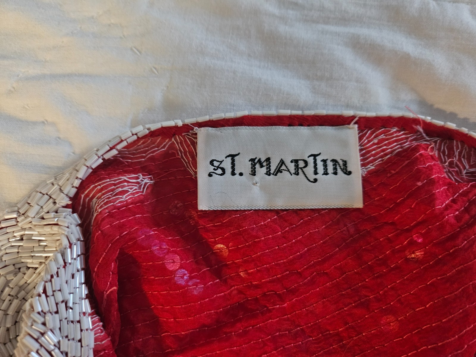 Vintage 1980’s St. Martin Red Silk Blouse Top with sequins and beads S/M
