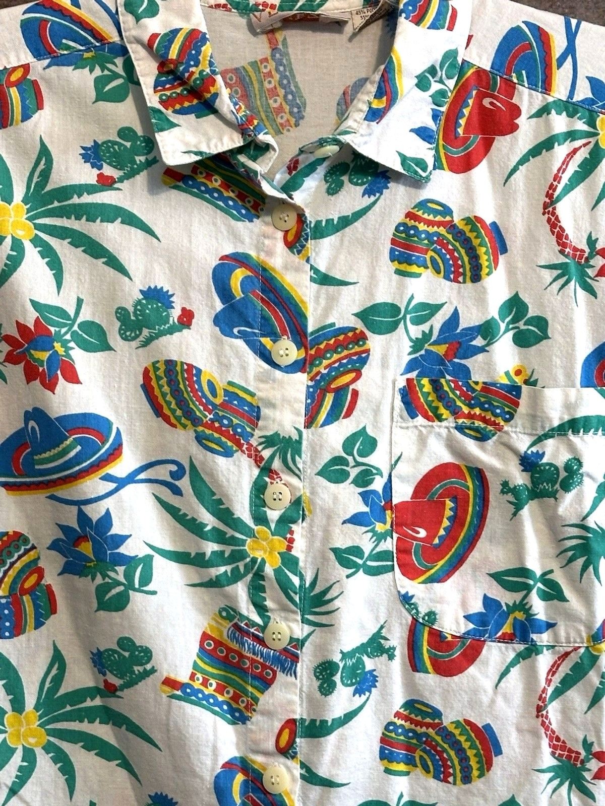 Vintage 90s Venezia Mexico Novelty Shirt Sz 26/28, 2X Vacation Sombrero Colorful