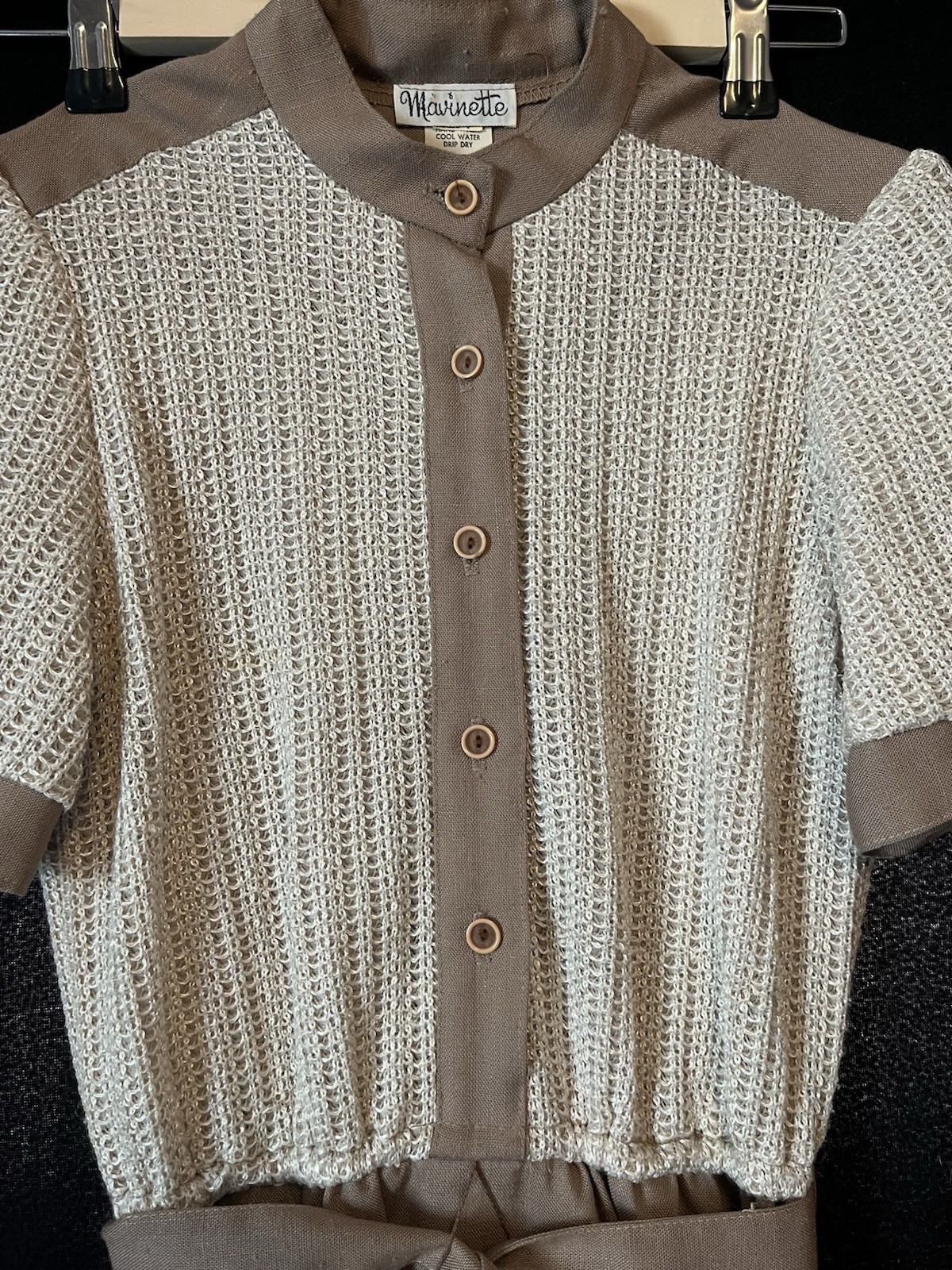 Vintage 1950’s Mavinette Beige And Brown Button Up Dress, Size 4