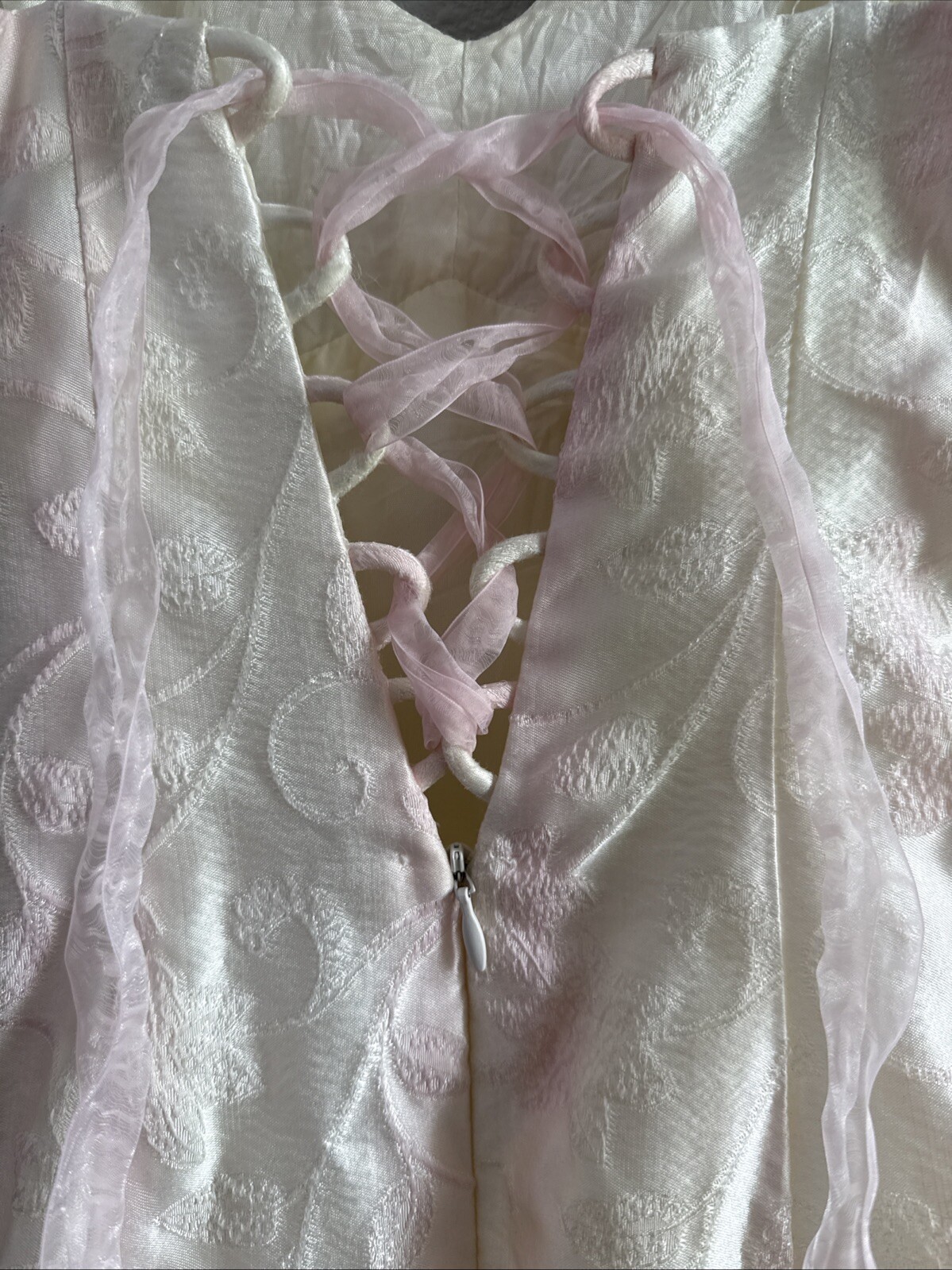 Vintage 80s Zum Zum Prom Dress SZ 3 Light Pink Tulle Spaghetti Strap Corset Back