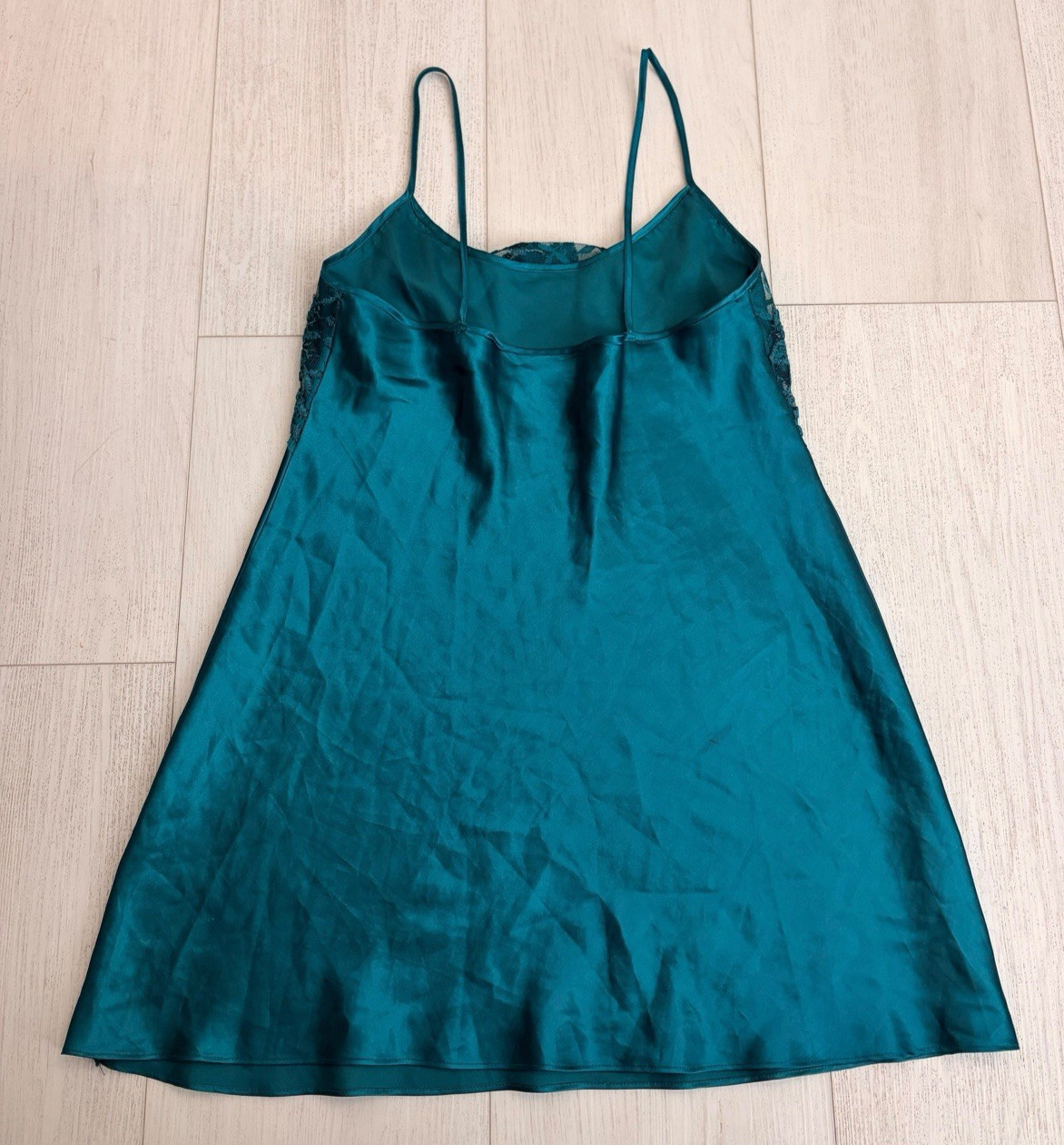 Vintage Prvt Luxuries Satin Slip Dress Lingerie Sz S Green Embroidered