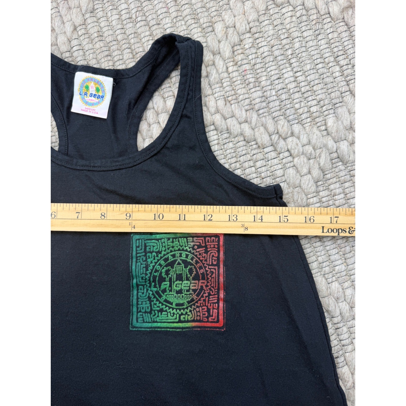 L.A. Gear Tank Top Women Medium Vintage 90s Graphic Racerback Black Made in USA