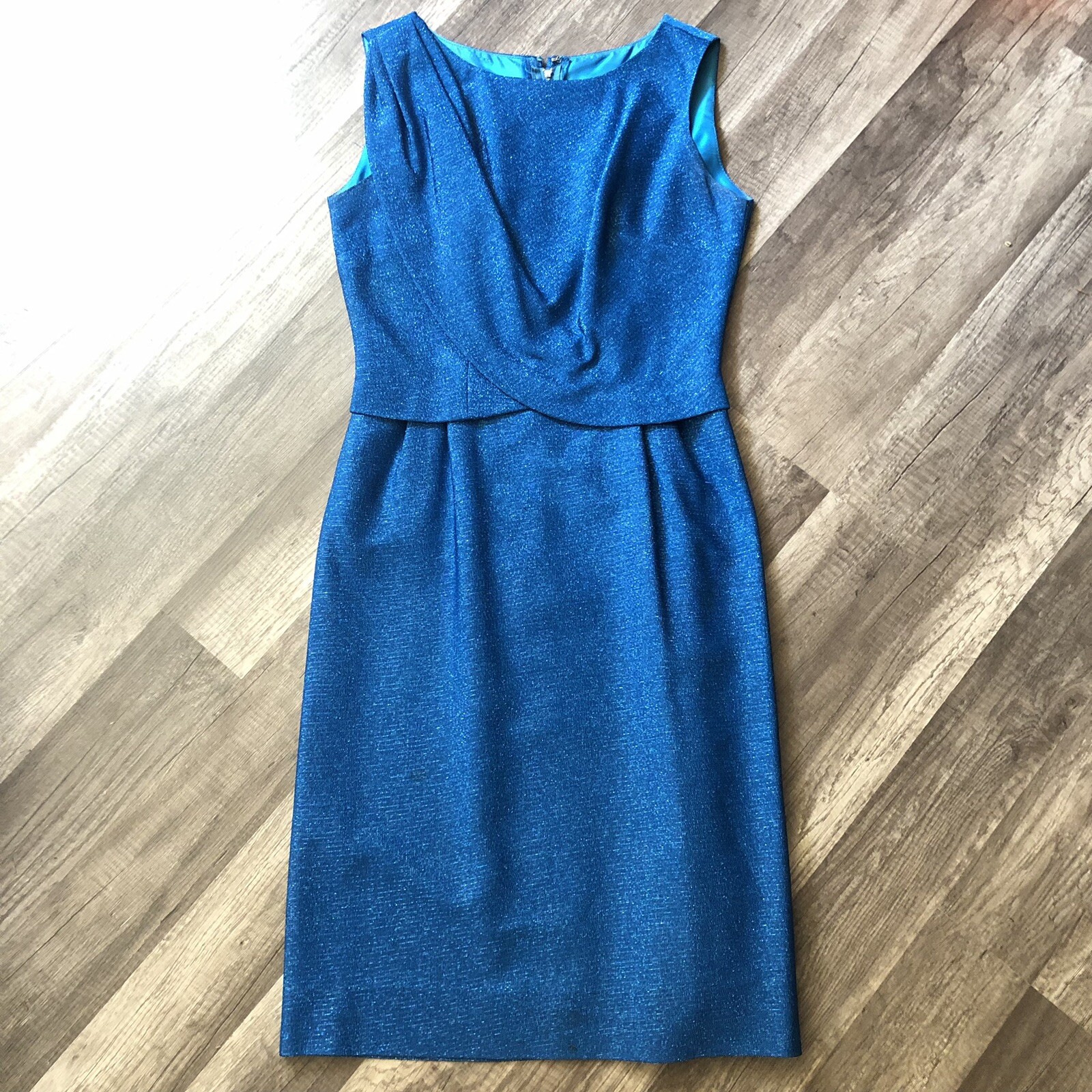 VTG 60s Stephen O’Grady Wiggle Sheath Dress Blue Metallic Sparkle Size 12 Small