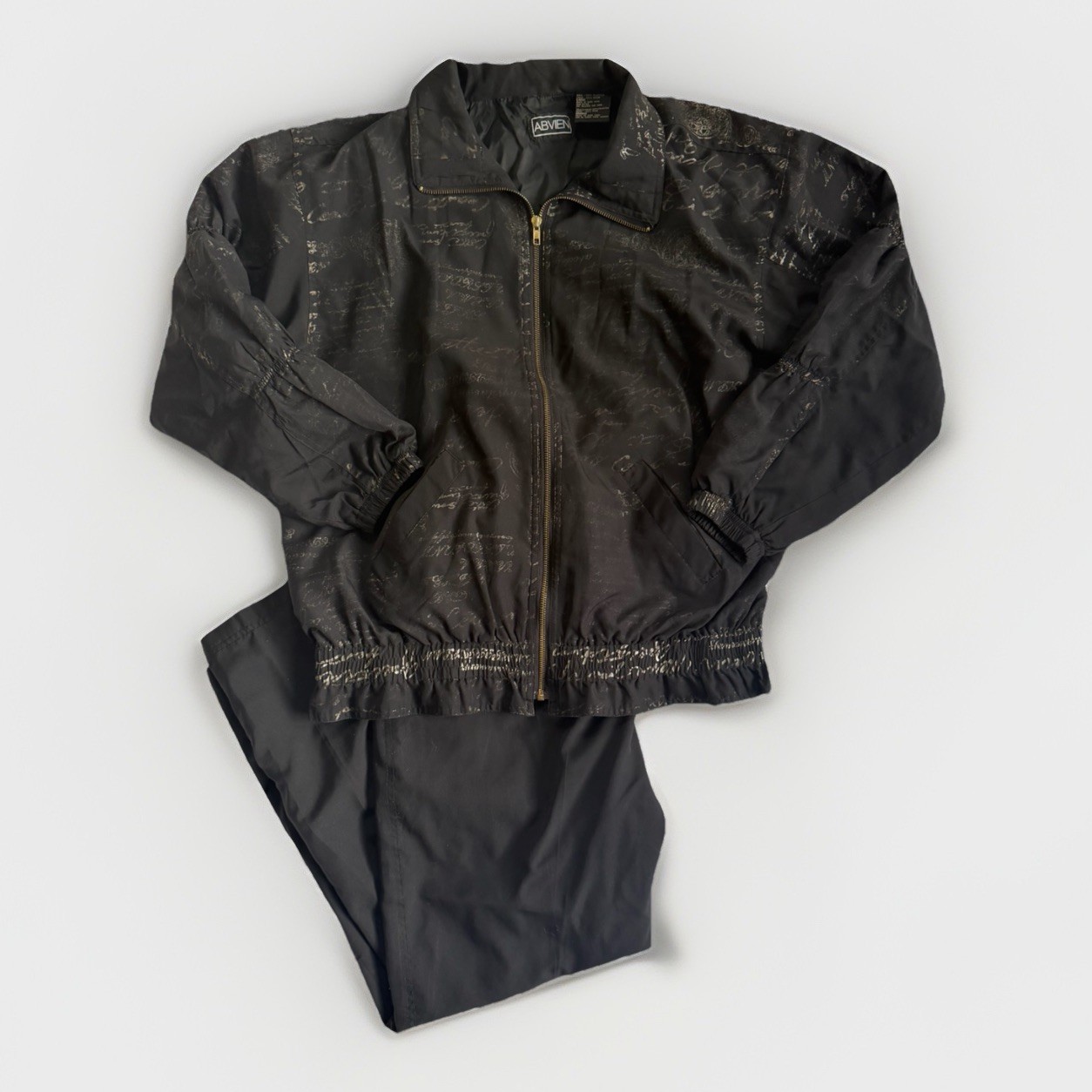 Vintage 80s 90s Windbreaker Track Suit Bomber Jacket & Pants Script Pattern L