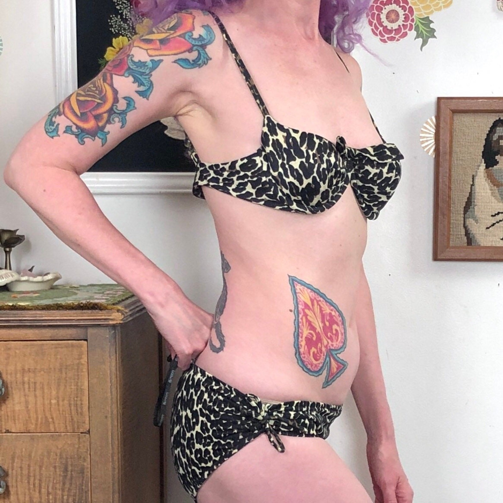Vintage Leopard Print Bikini, 1960s Cole of California Two Piece Swimsuit, Sz 10