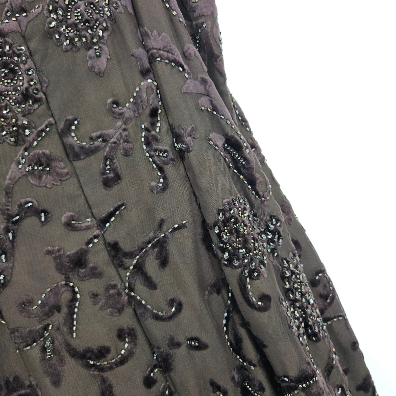 Vintage y2k Velvet Burnout Beaded Maxi Dress Floral Mesh Whimsigoth Goth 90s M