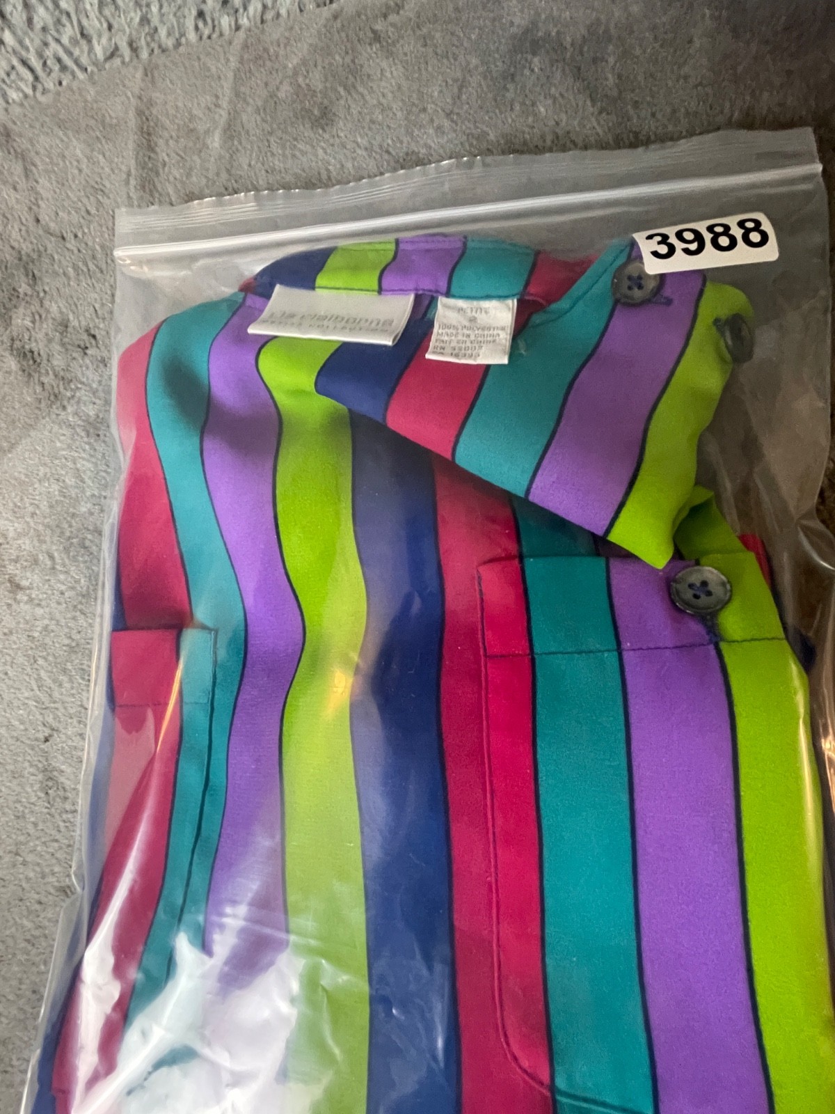 Vintage Liz Claiborne Blouse Top Womens Petites 2 Colorful Striped Secretary VTG