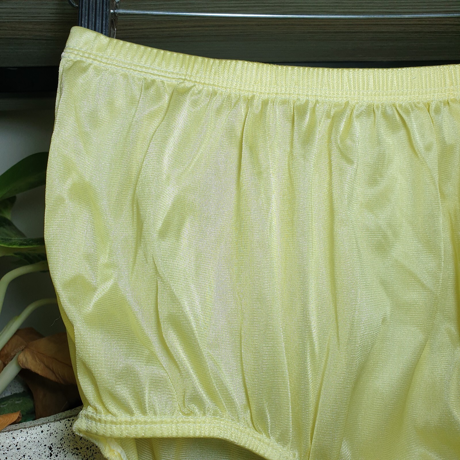 Vintage Silky Nylon Panty Sissy Yellow Granny Sheer Brief Size 10-11 Hip 48-52″
