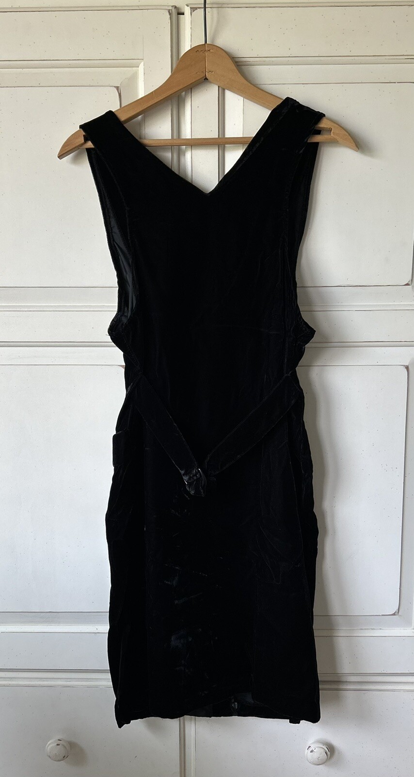 Vintage 1980s/90s XTRMZ Black Crushed Velvet Faux Pearl Buttons Sexy Dress 5/6