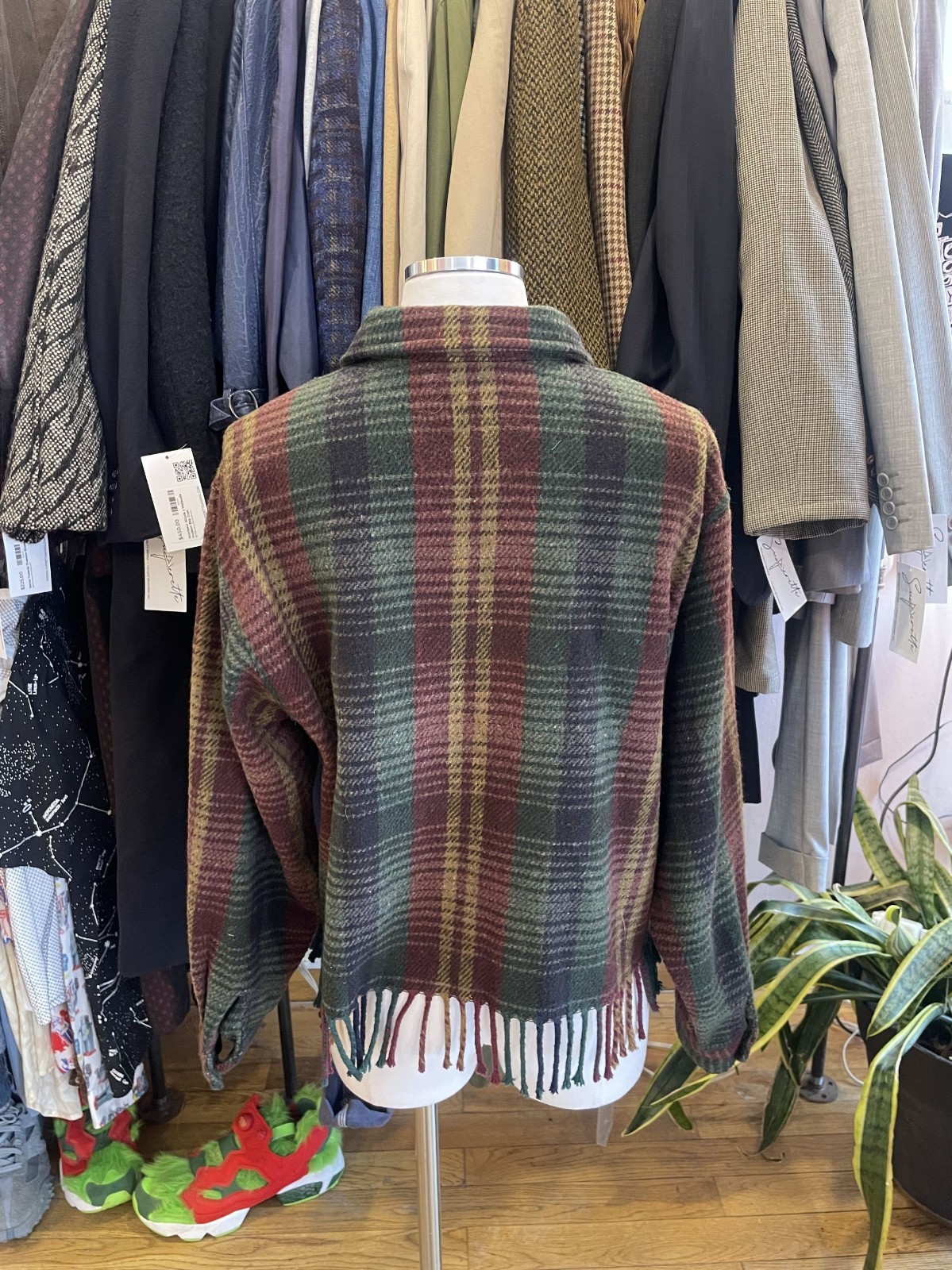 Vintage 80s Plaid Wool Cropped Fringe Jacket