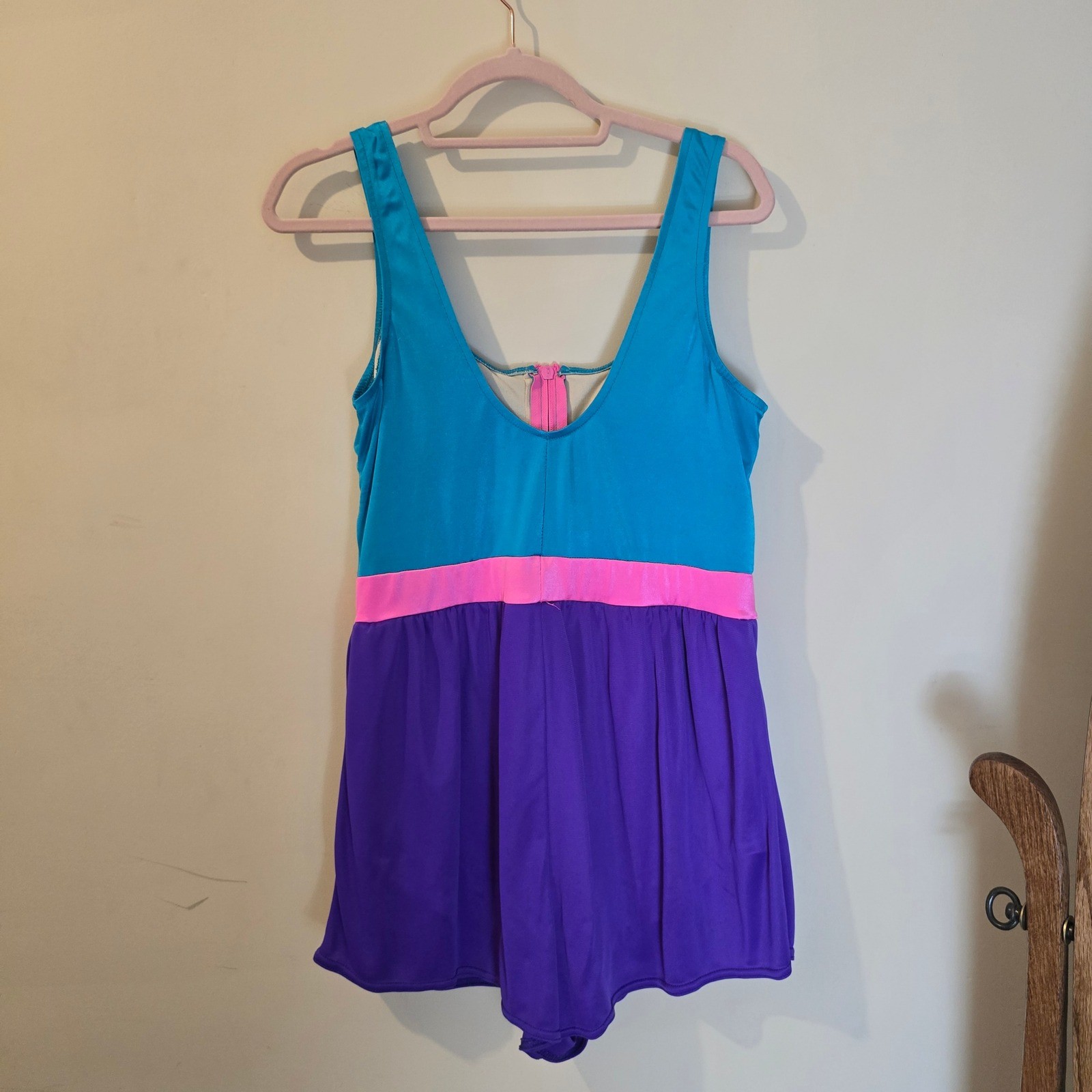 Le Cove Vintage 80s Colorblock Swim Dress Blue Pink Purple Size 16W